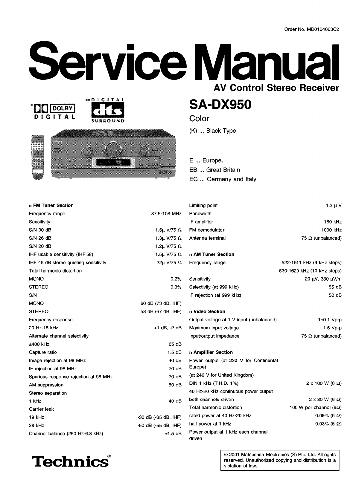 Technics Sadx 950 Service Manual