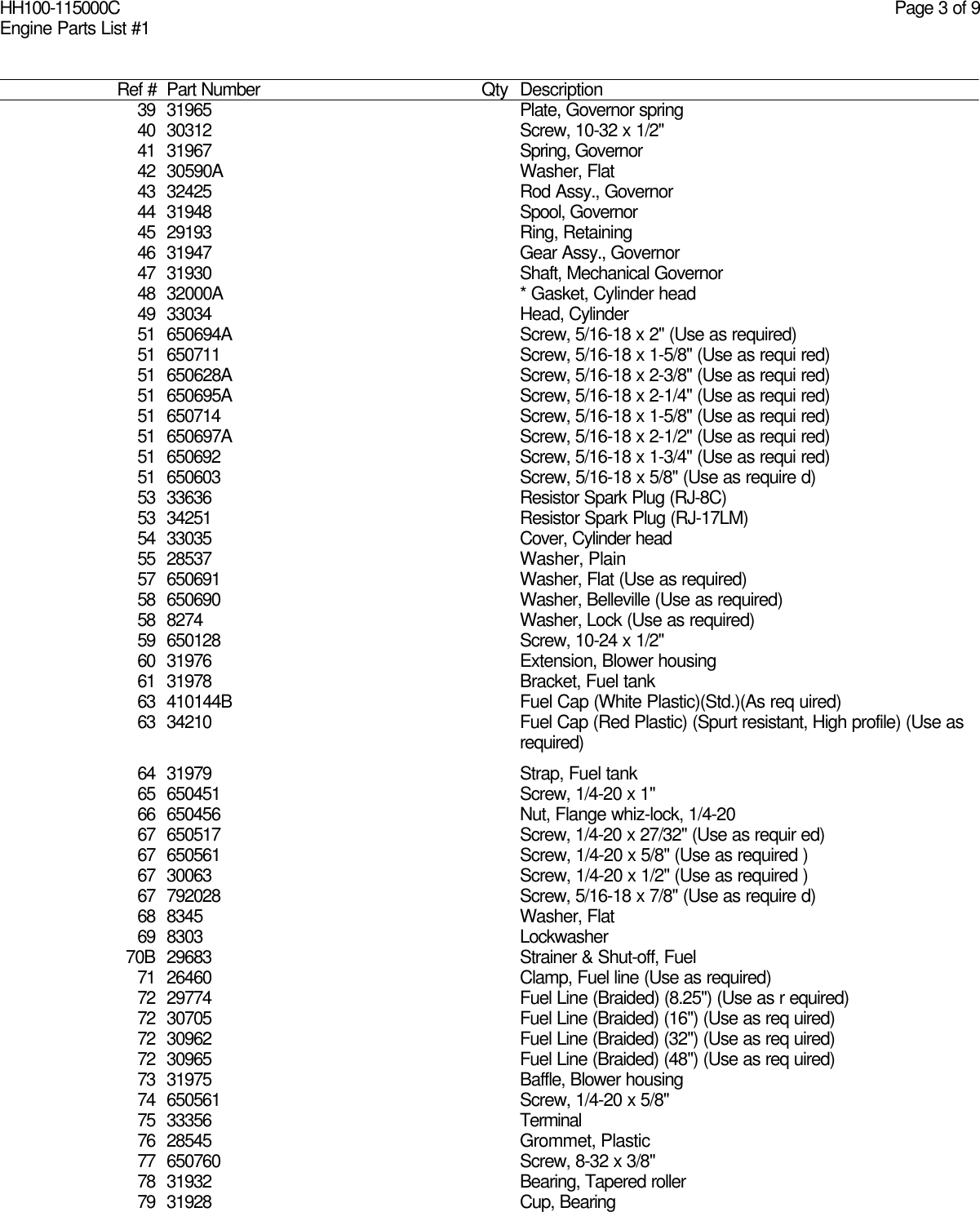 Page 3 of 9 - Diagram And/or PartsList Tecumseh HH100-115000C Parts List