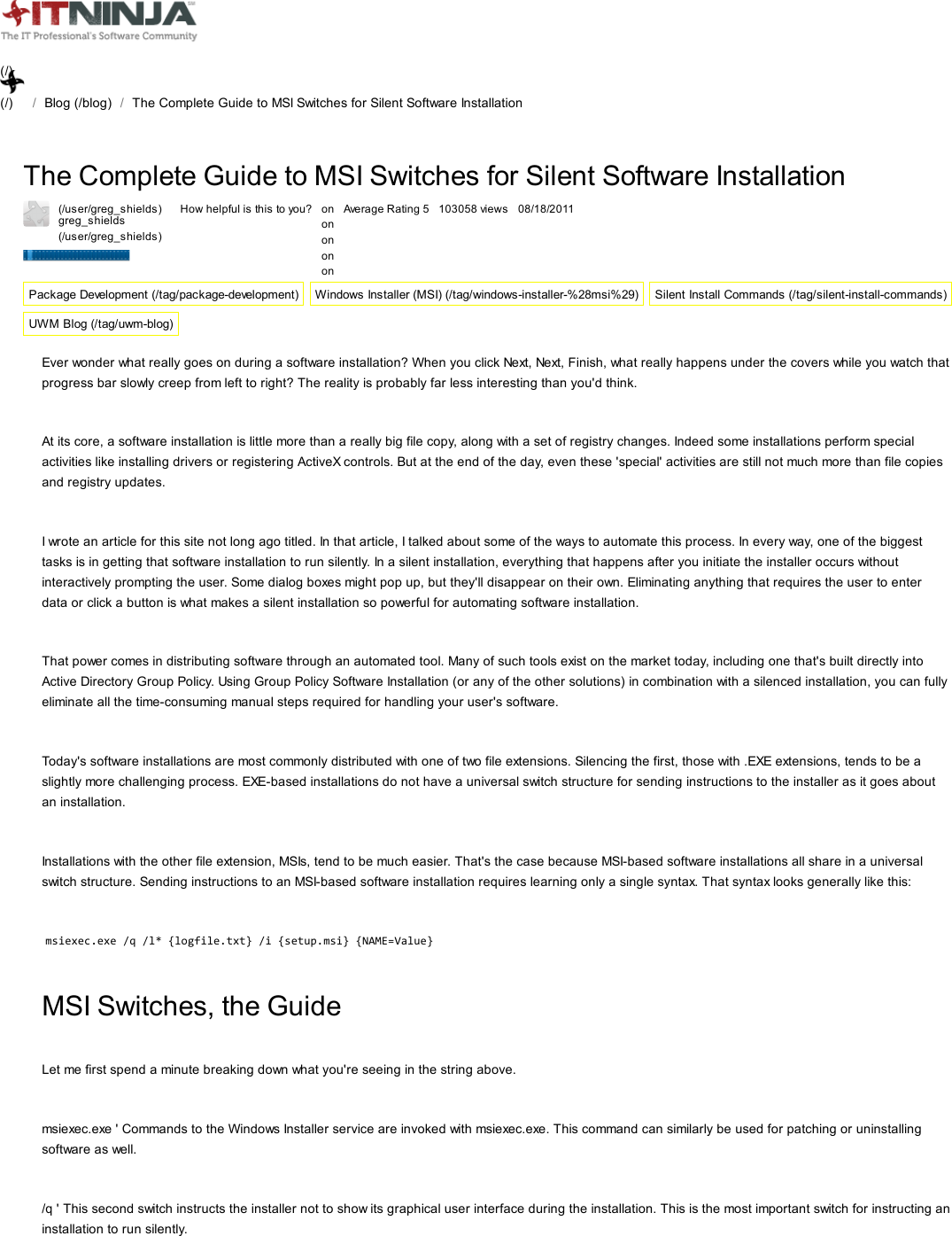 Page 1 of 5 - The  Guide To MSI Switches For Silent Software Installation ITNinja
