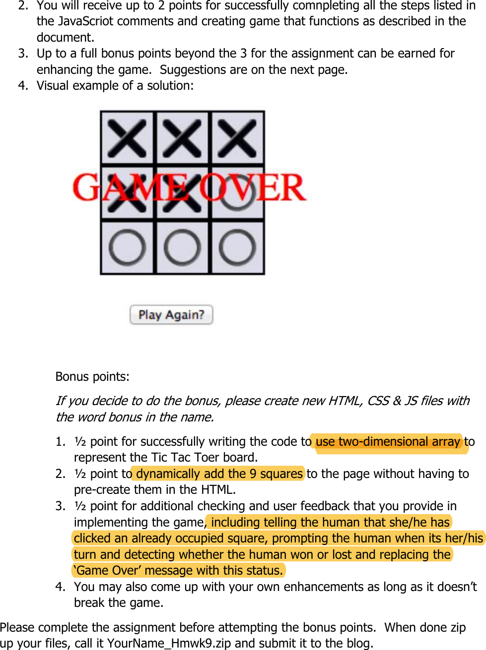 Page 2 of 2 - Tic Tac Toe Instructions