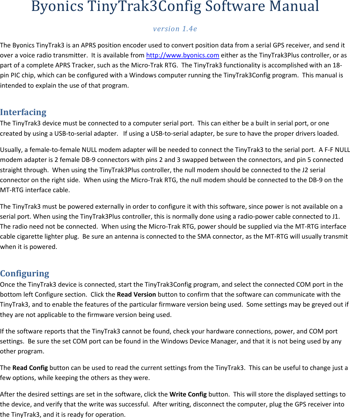 TinyTrak3 Config Manual V1.4ex Tiny Trak3Config V1.4