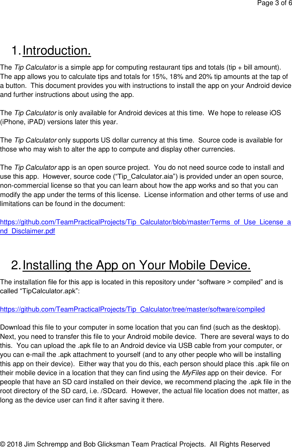 Page 3 of 6 - Tip Calculator Installation And User Manual