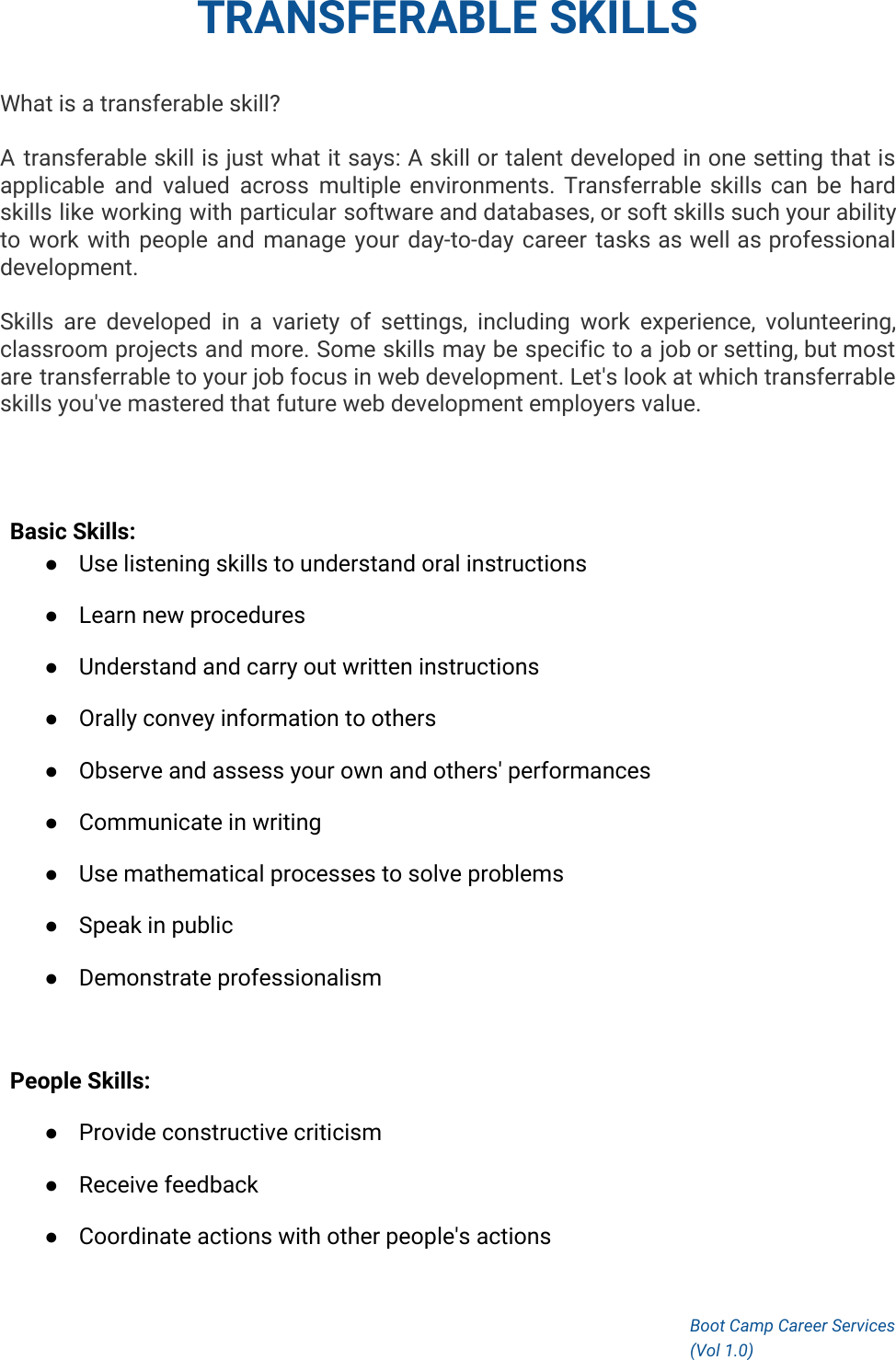 Page 1 of 5 - Transferable Skills Guide