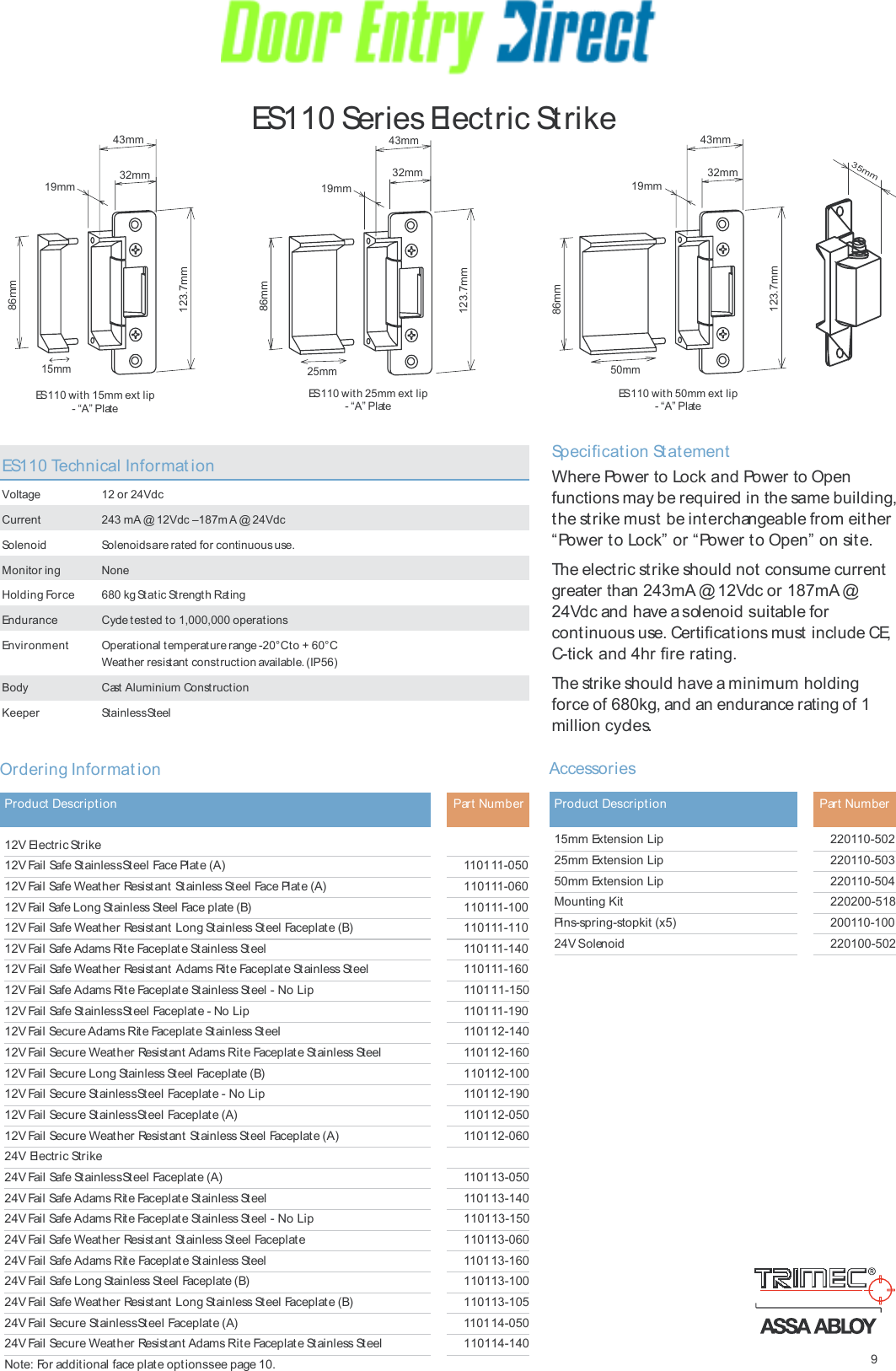 Page 2 of 2 - Trimec ES110 Data Sheet