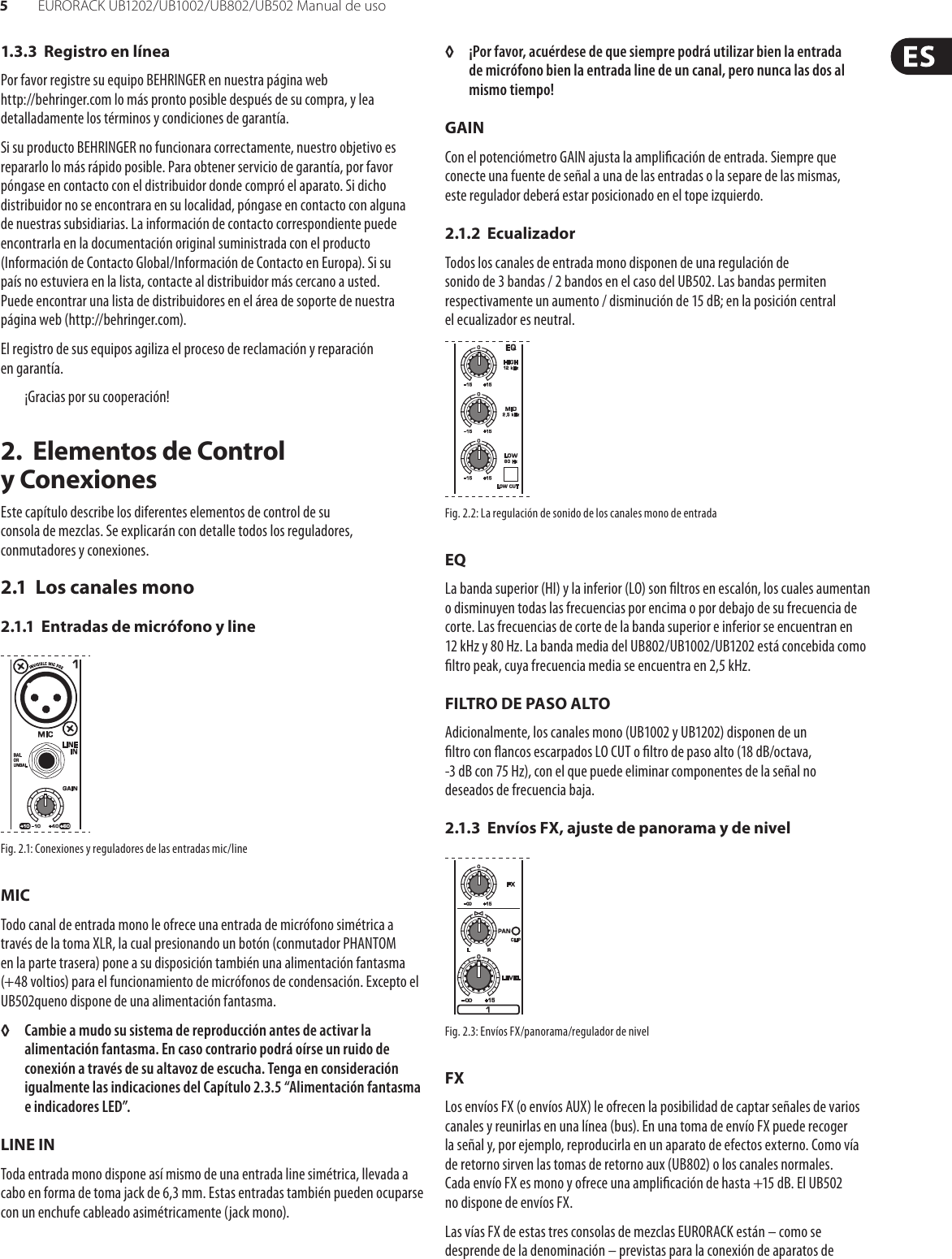 Page 5 of 12 - EURORACK UB1202 / UB1002 UB802 UB502 Behringer User Manual (Spanish) M ES