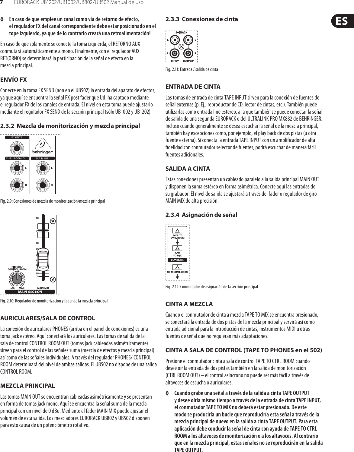 Page 7 of 12 - EURORACK UB1202 / UB1002 UB802 UB502 Behringer User Manual (Spanish) M ES