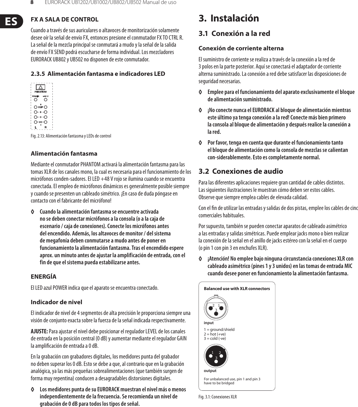 Page 8 of 12 - EURORACK UB1202 / UB1002 UB802 UB502 Behringer User Manual (Spanish) M ES