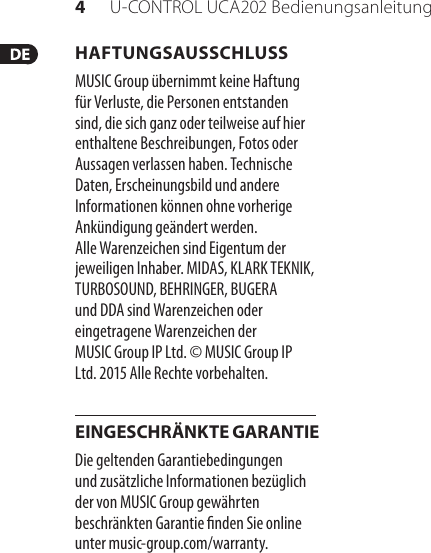 Page 4 of 12 - UCA202_P0484_M_DE Behringer UCA202 User Manual (German) P0484 M DE