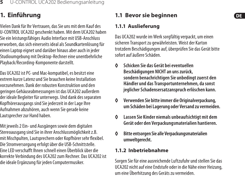 Page 5 of 12 - UCA202_P0484_M_DE Behringer UCA202 User Manual (German) P0484 M DE