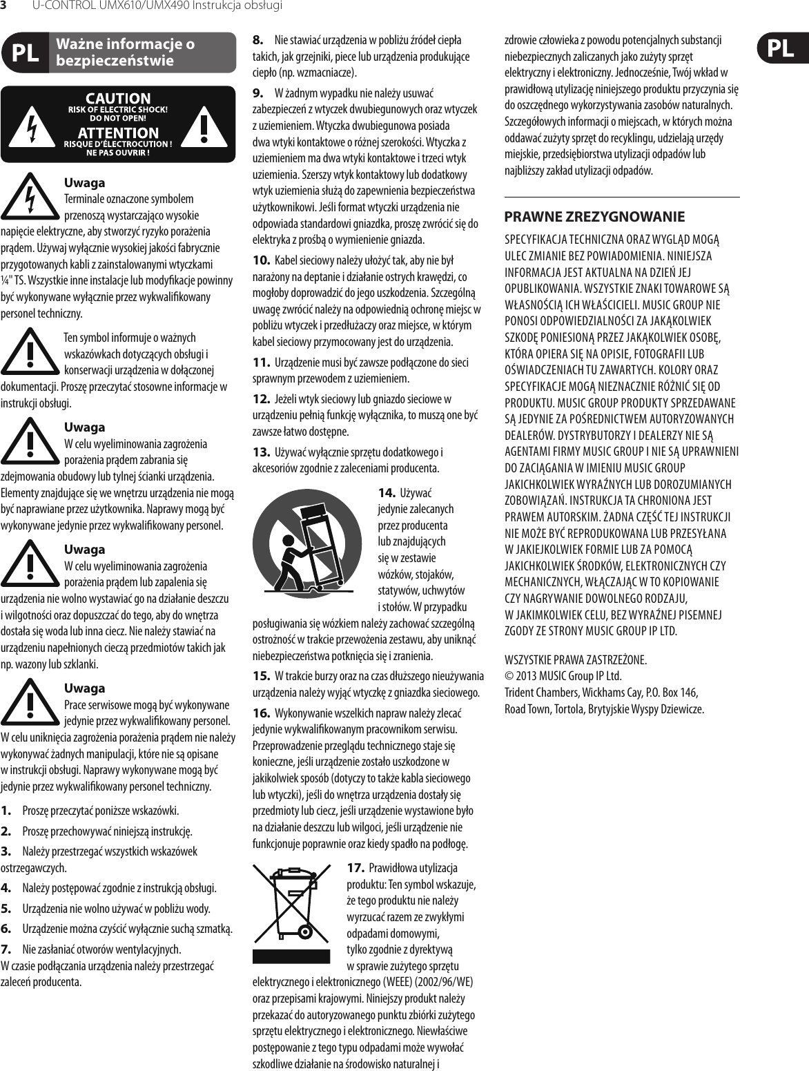 Page 3 of 11 - U-CONTROL UMX610/UMX490 Behringer UMX490 User Manual (Polish) UMX610 M PL