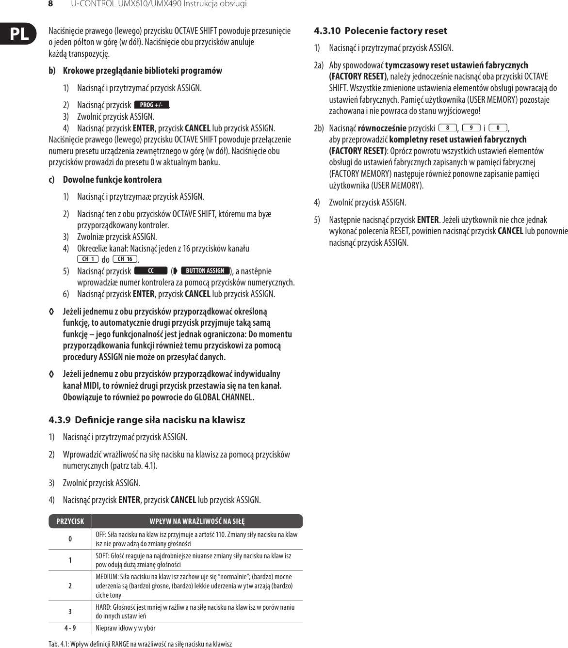 Page 8 of 11 - U-CONTROL UMX610/UMX490 Behringer UMX490 User Manual (Polish) UMX610 M PL