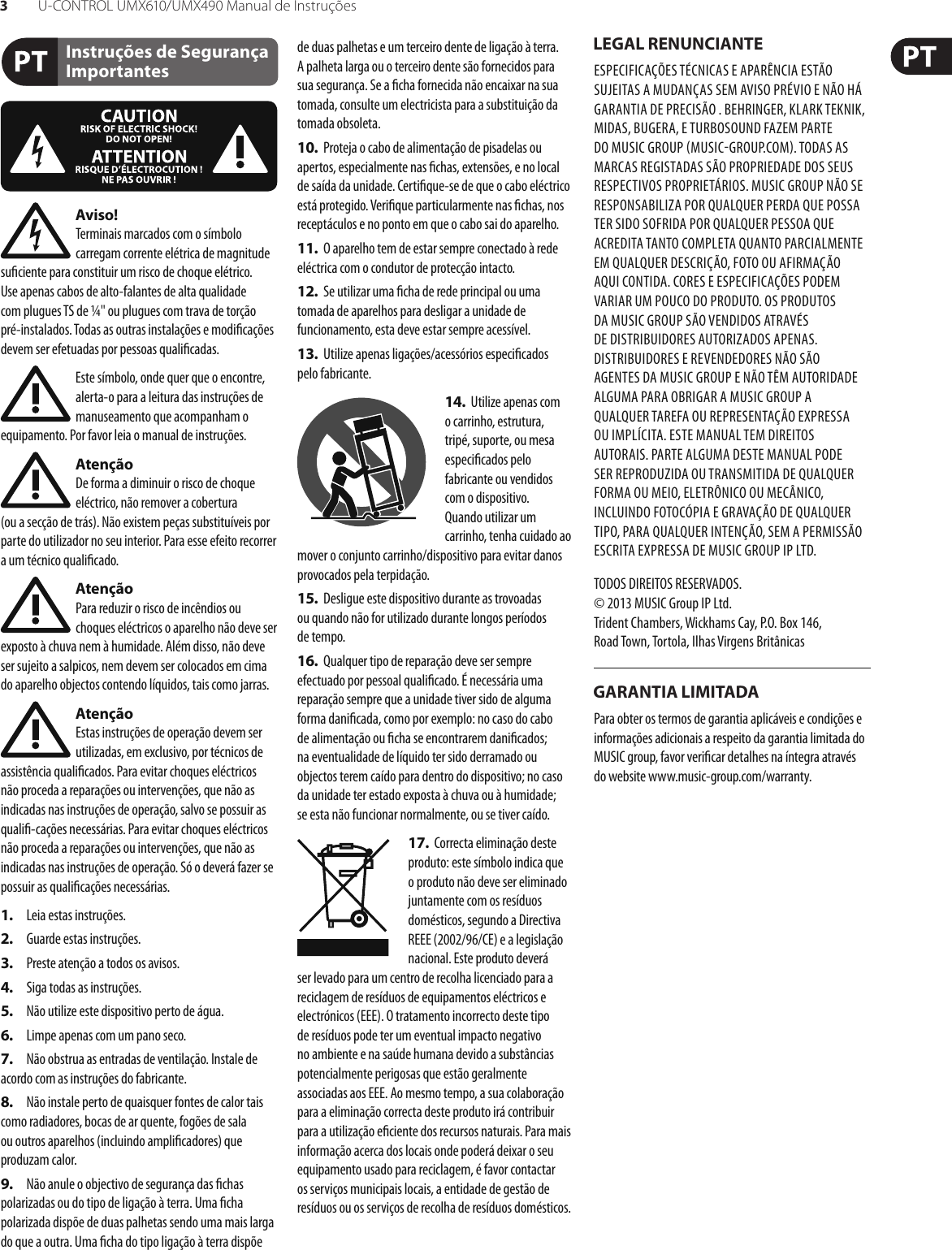 Page 3 of 10 - U-CONTROL UMX610/UMX490 Behringer UMX490 User Manual (Portuguese) UMX610 M PT