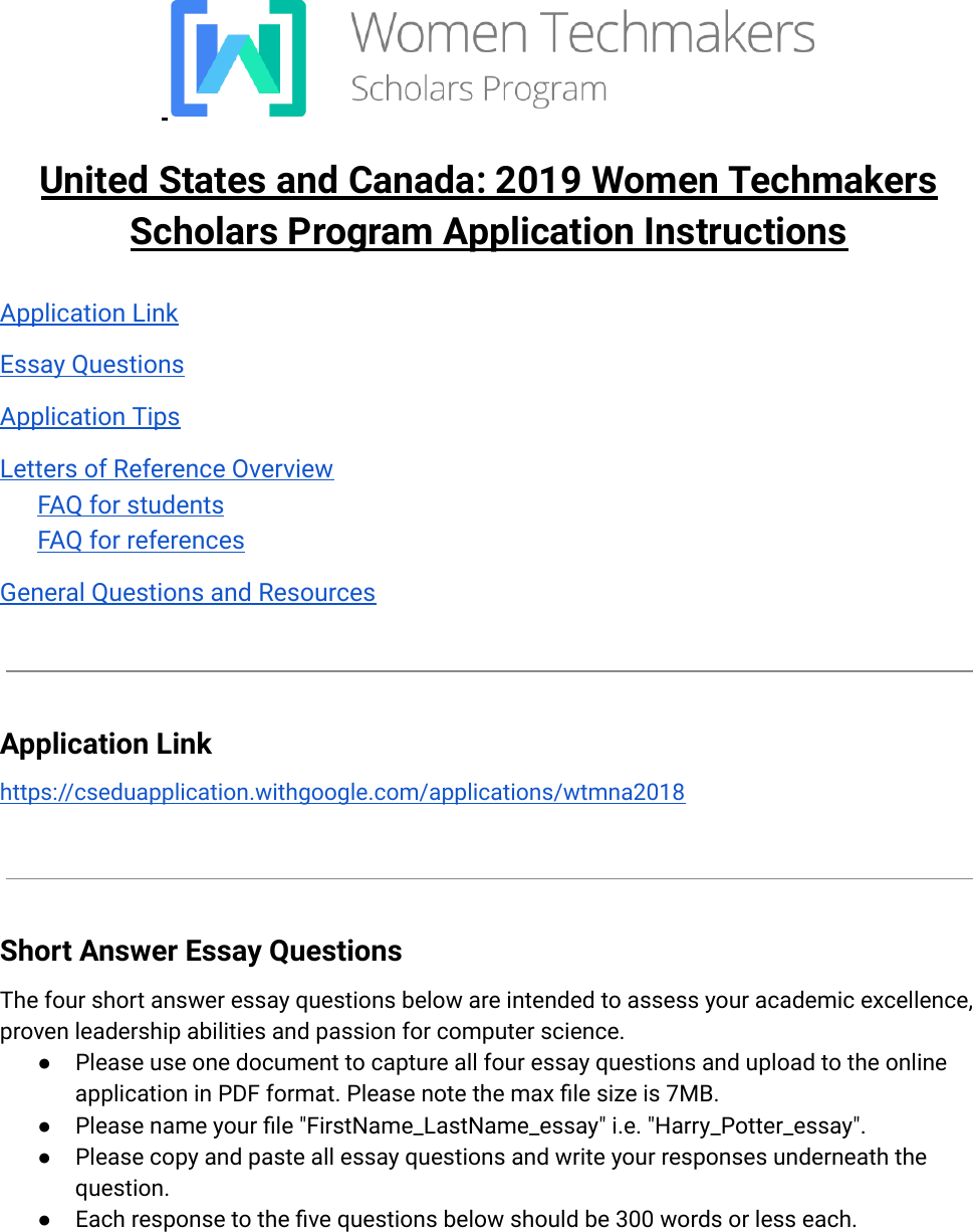 Page 1 of 5 - US Canada 2019 Women Techmakers Scholars Program Application Instructions - Google Docs