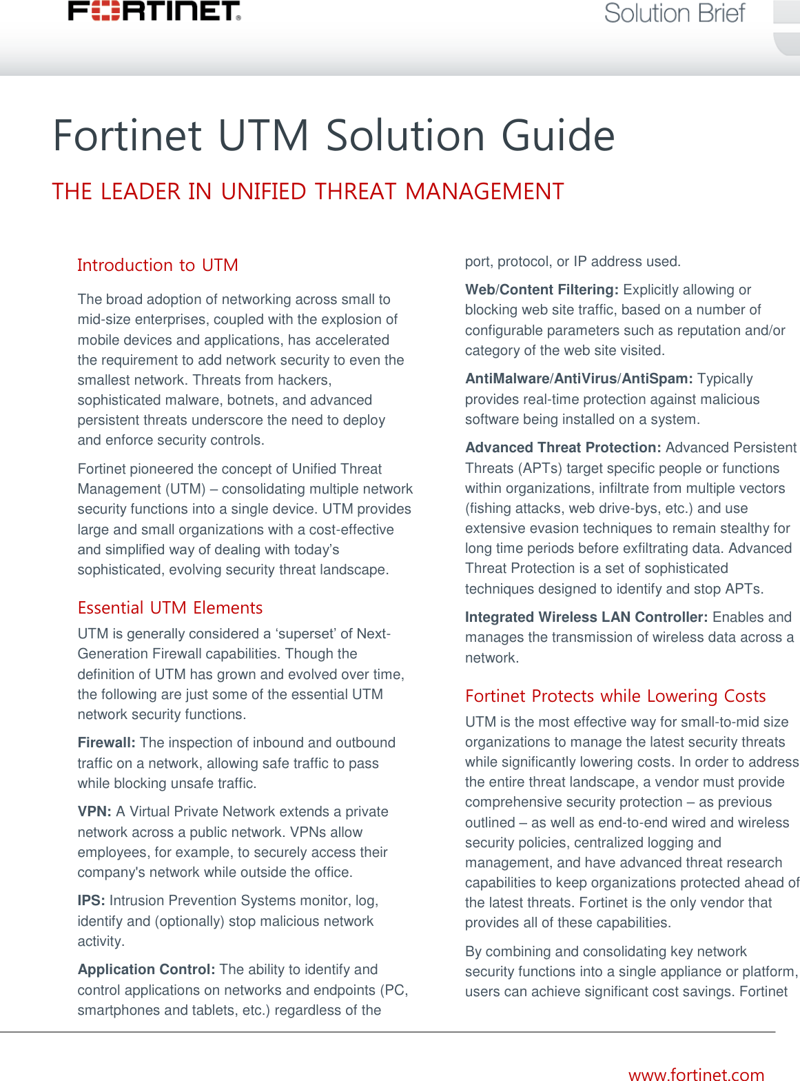 Page 1 of 3 - Fortinet Case Study  UTMSolution Brief