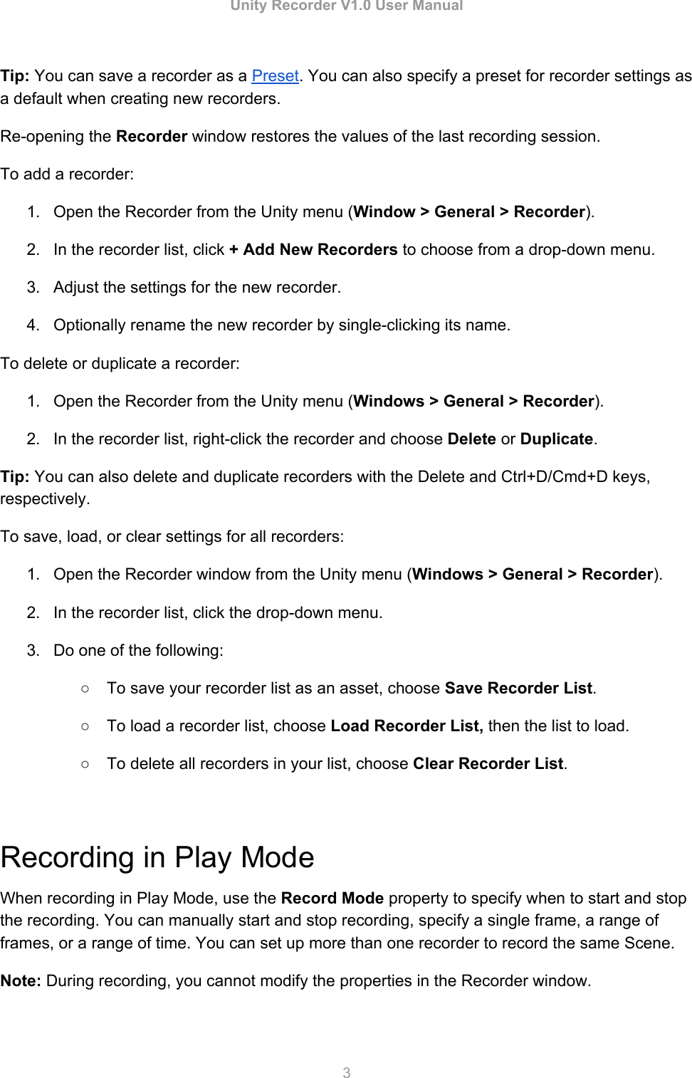 Page 3 of 12 - Unity Recorder V1User Manual