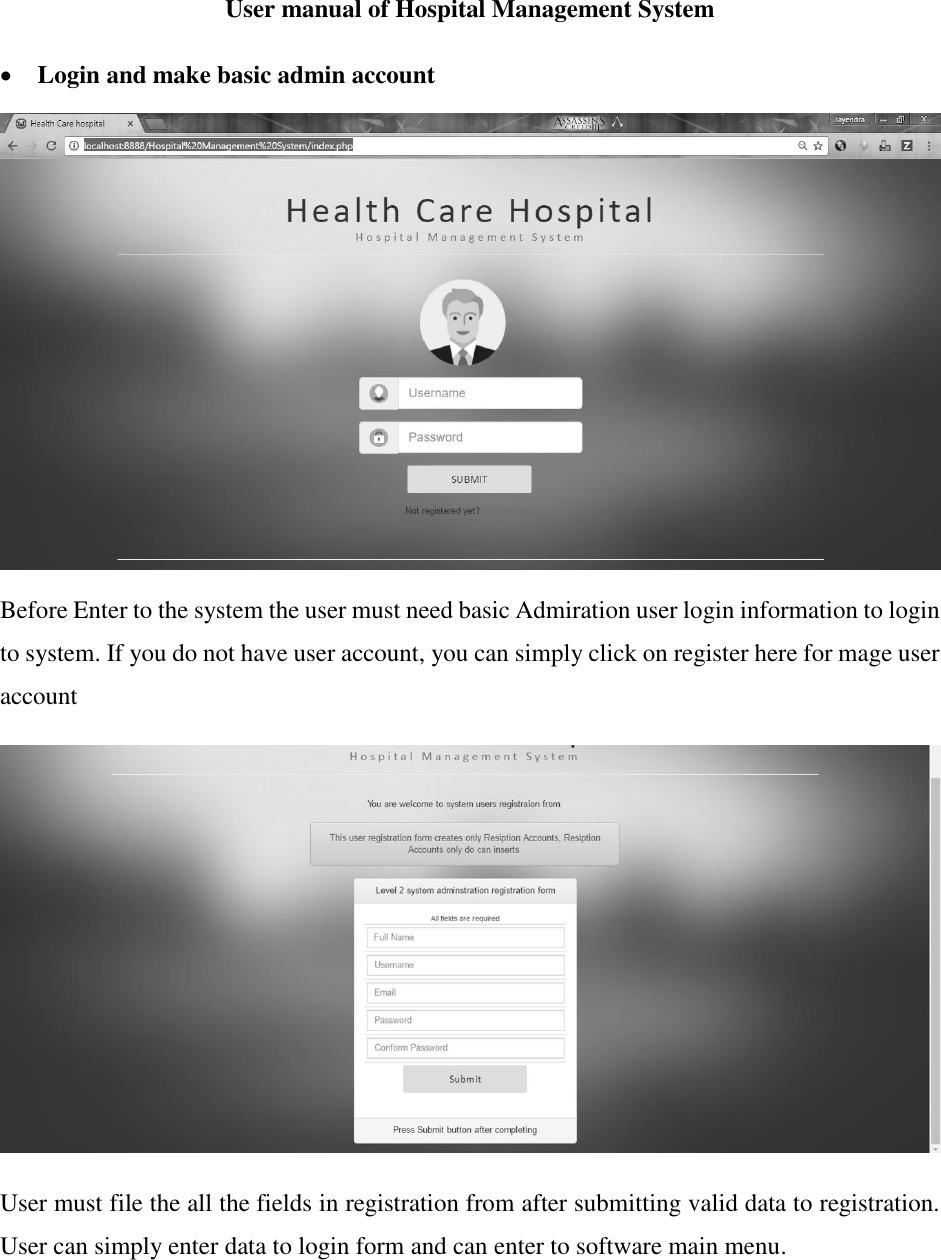 User Manual Of Hospital Management System