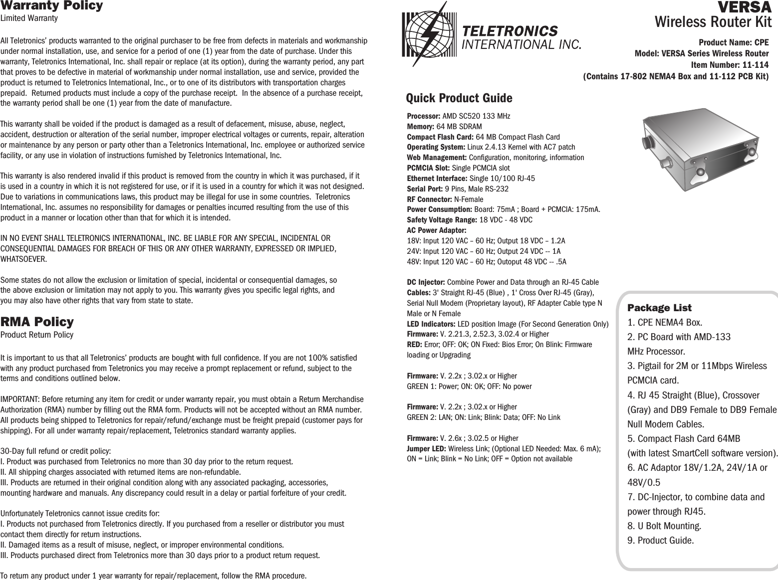Page 1 of 2 - CPEVERSA VERSA Series Wireless Router VERSAROUTERGUIDE