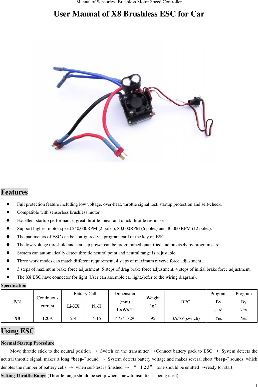 Page 1 of 4 - VRX-1E X8 ESC Manual