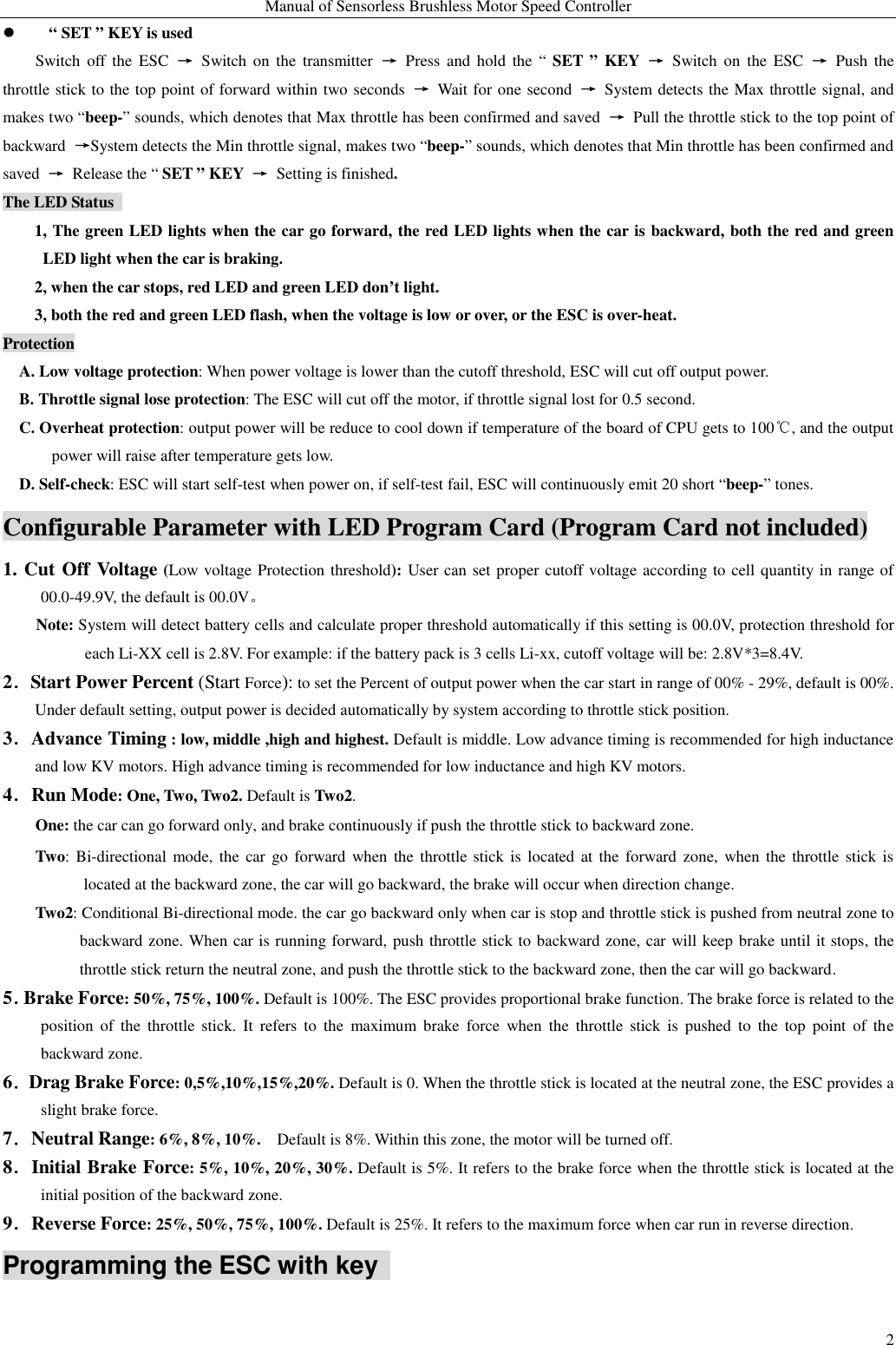 Page 2 of 4 - VRX-1E X8 ESC Manual