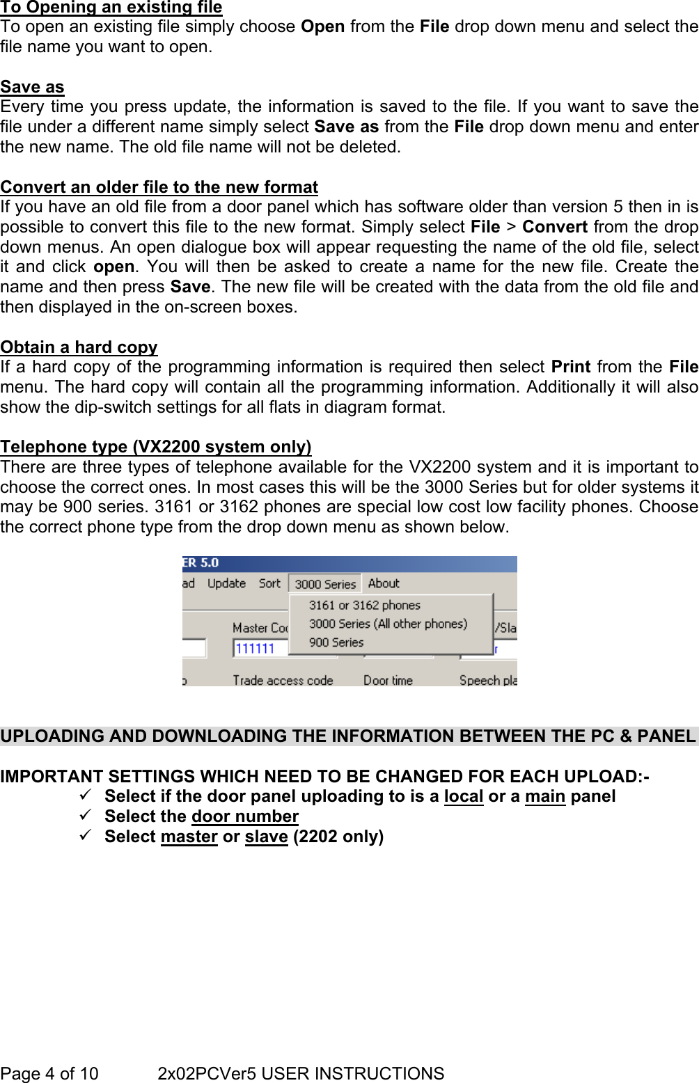 Page 4 of 10 - VX2202 Digital Door Panel PC Interface Software VX2200 Prog Guide