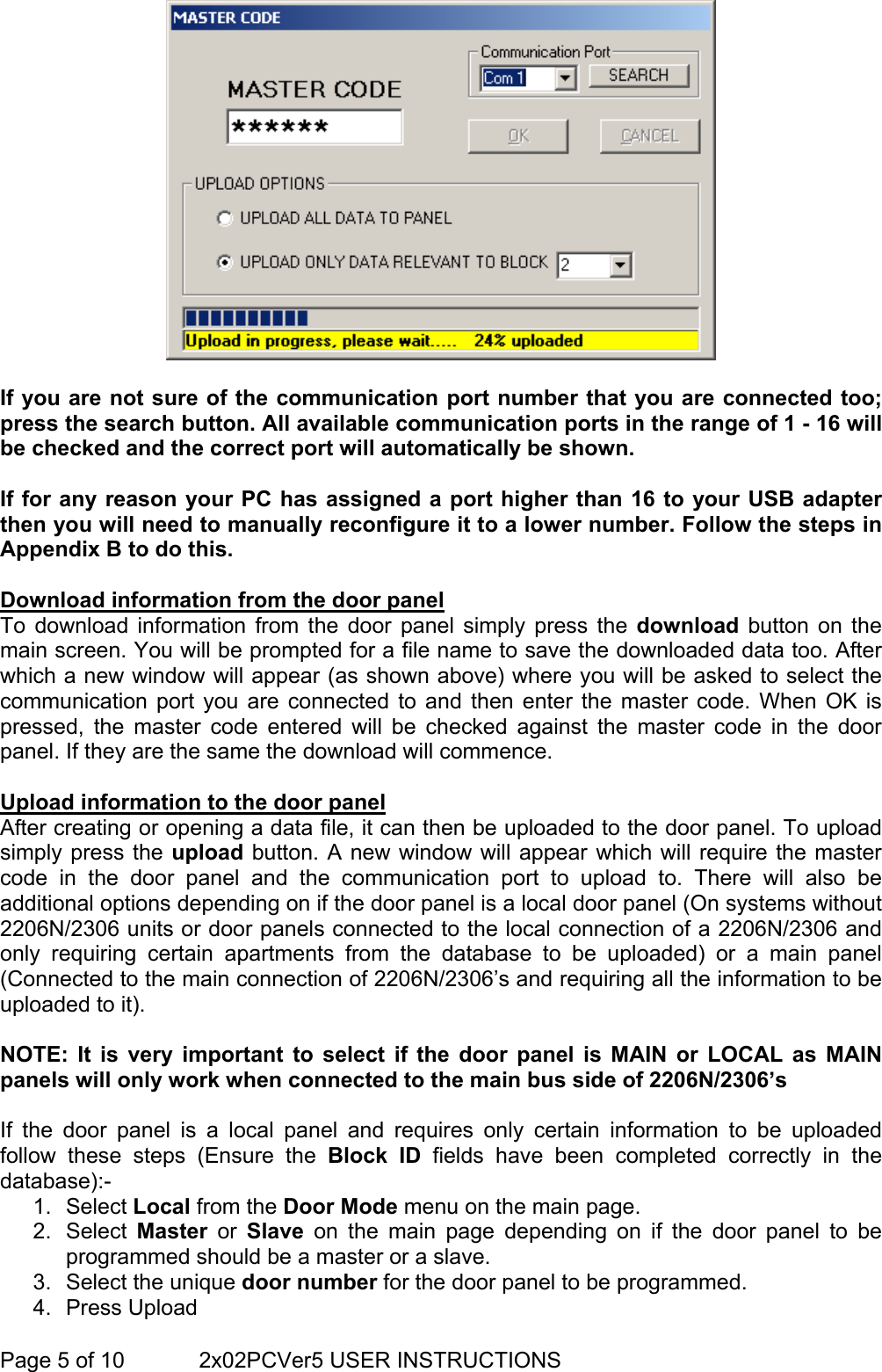 Page 5 of 10 - VX2202 Digital Door Panel PC Interface Software VX2200 Prog Guide