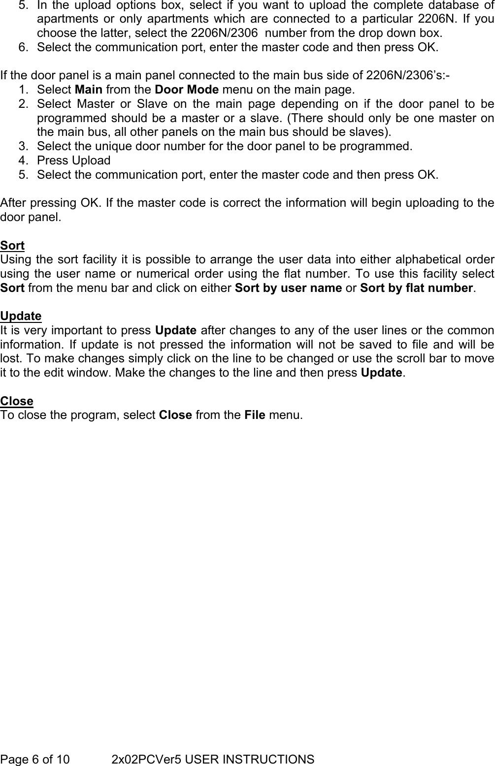 Page 6 of 10 - VX2202 Digital Door Panel PC Interface Software VX2200 Prog Guide
