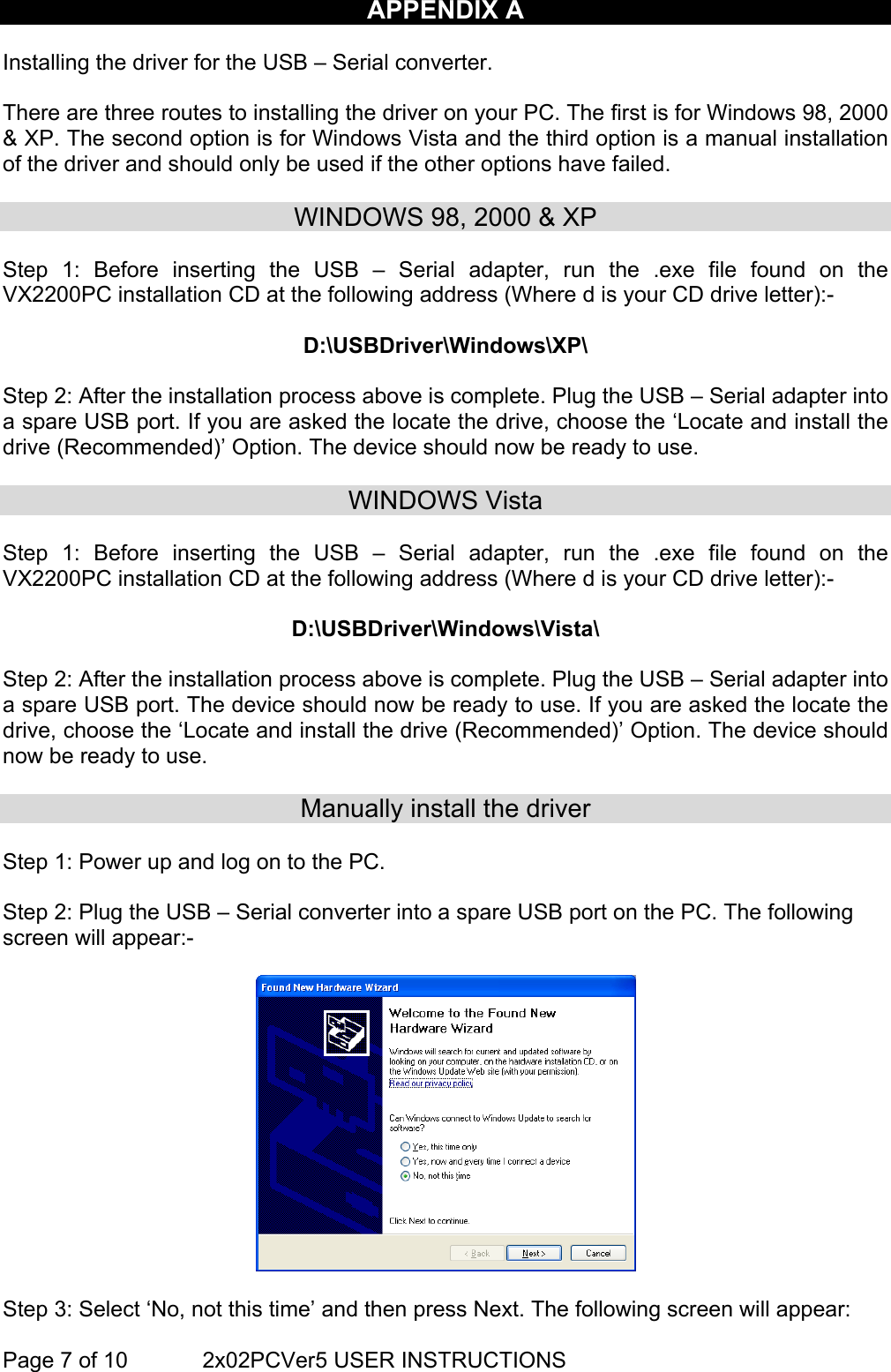 Page 7 of 10 - VX2202 Digital Door Panel PC Interface Software VX2200 Prog Guide