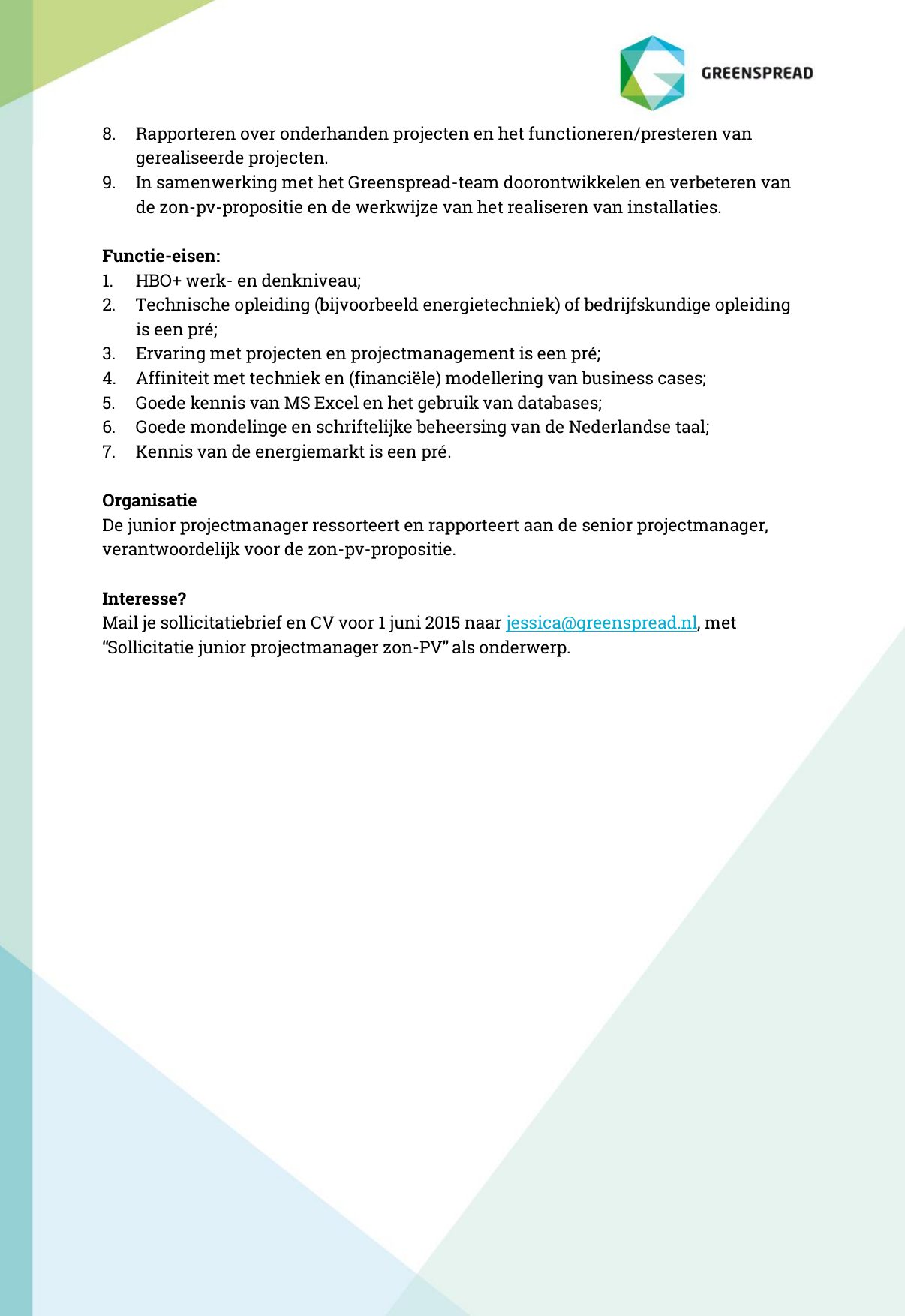 Vacature Jr Projectmanager Zon Pv