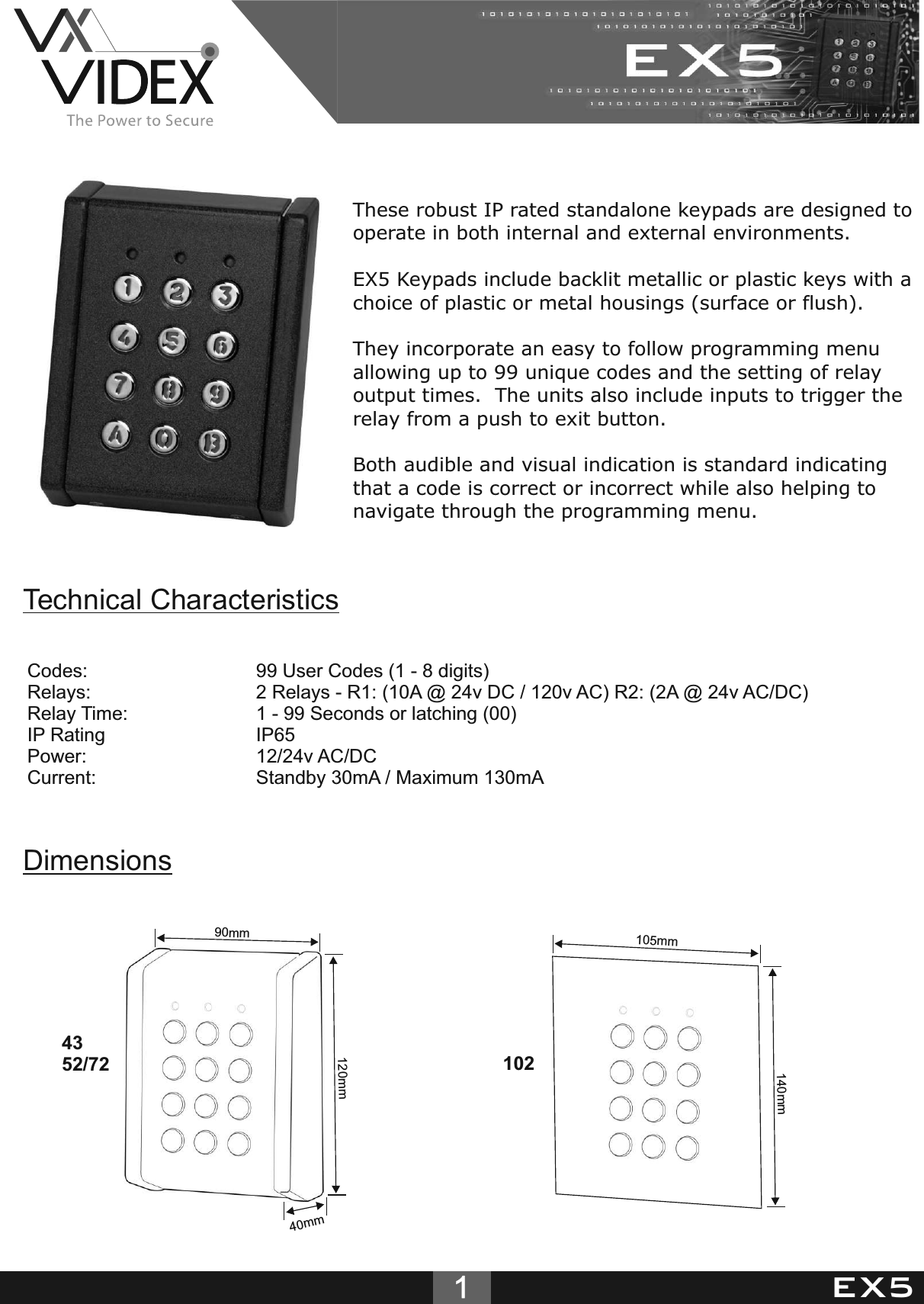 Page 1 of 8 - EX5 Videx Keypad Technical Manual