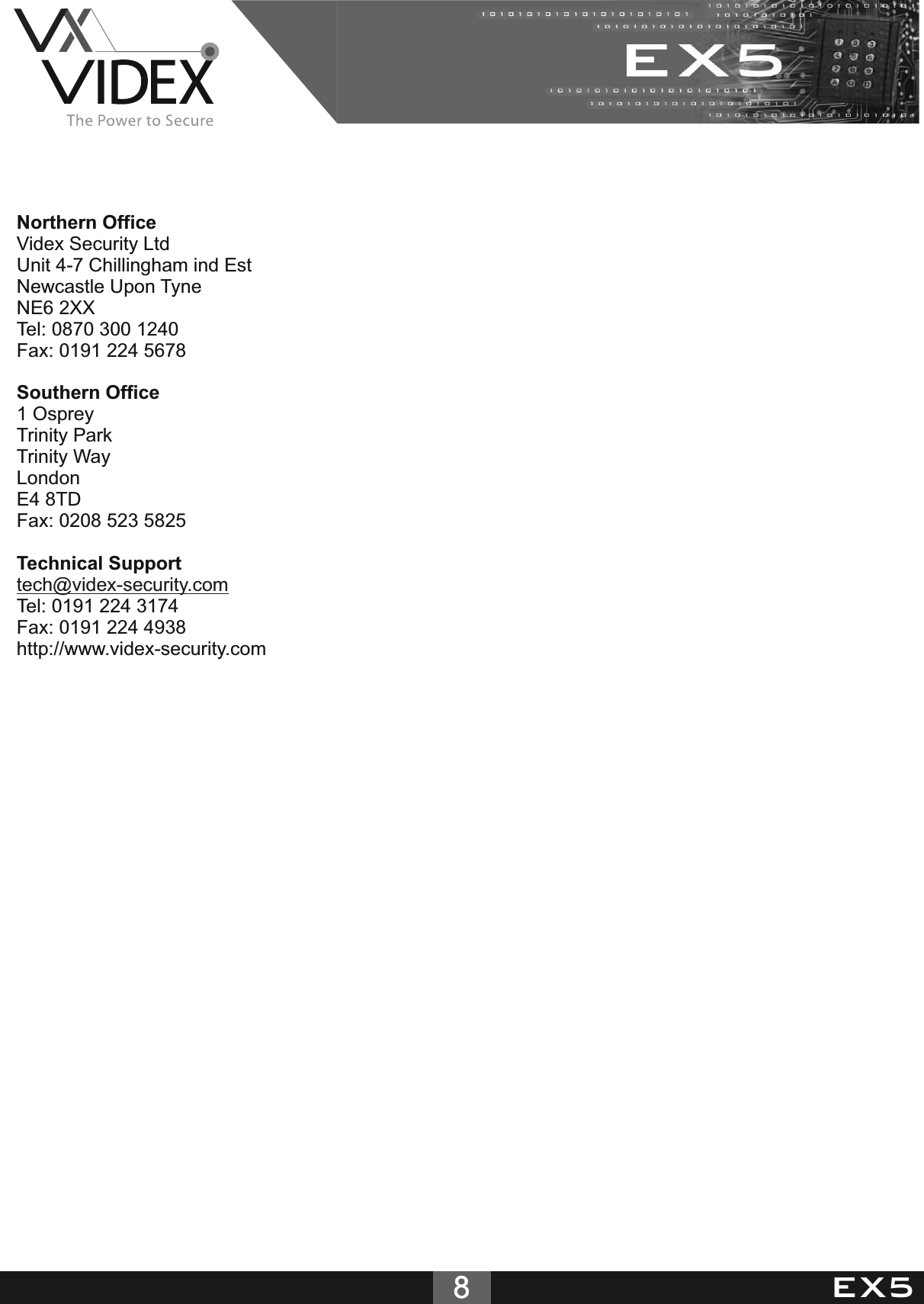 Page 8 of 8 - EX5 Videx Keypad Technical Manual