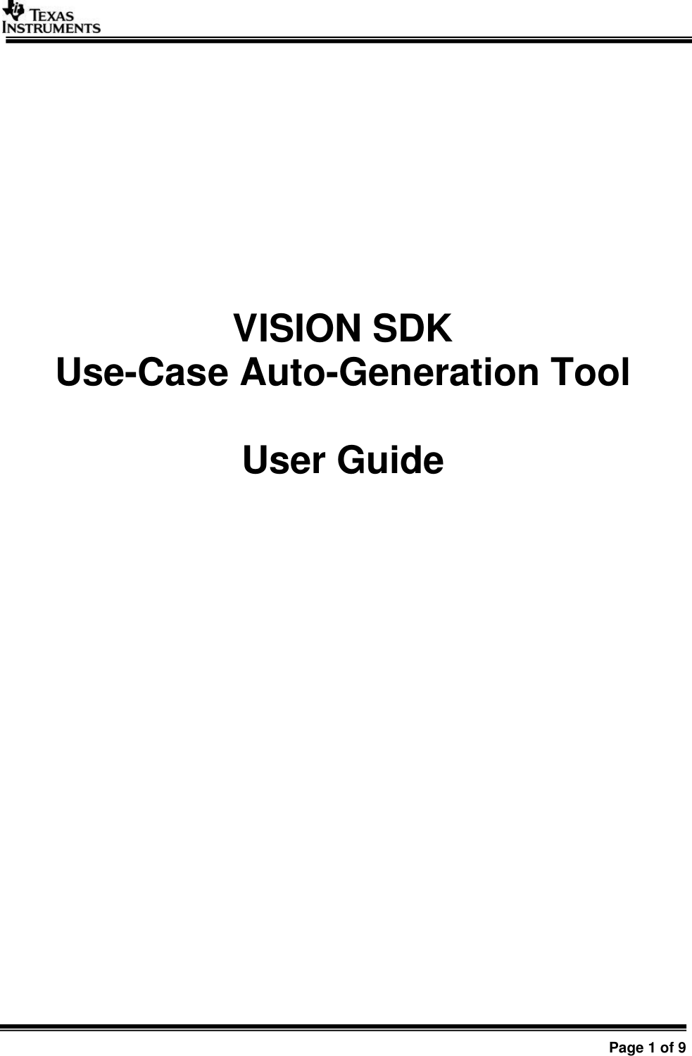 Page 1 of 9 - VisionSDK_UsecaseGen_UserGuide Vision SDK User Guide Usecase Gen