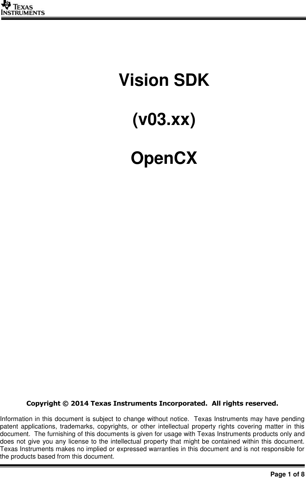 Page 1 of 8 - VisionSDK_ISS_SensorFrameWork Vision SDK User Guide Opencx