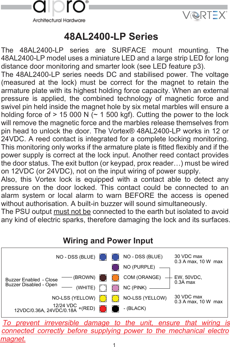 Page 2 of 6 - Vortex_English Manual 2011.10.10 Vortex-AL2400-Electromagnet-Instructions-Mar12