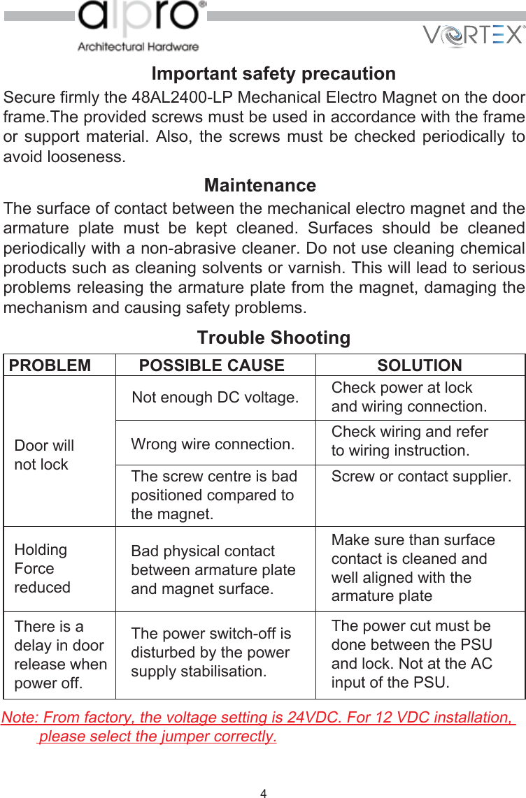 Page 5 of 6 - Vortex_English Manual 2011.10.10 Vortex-AL2400-Electromagnet-Instructions-Mar12