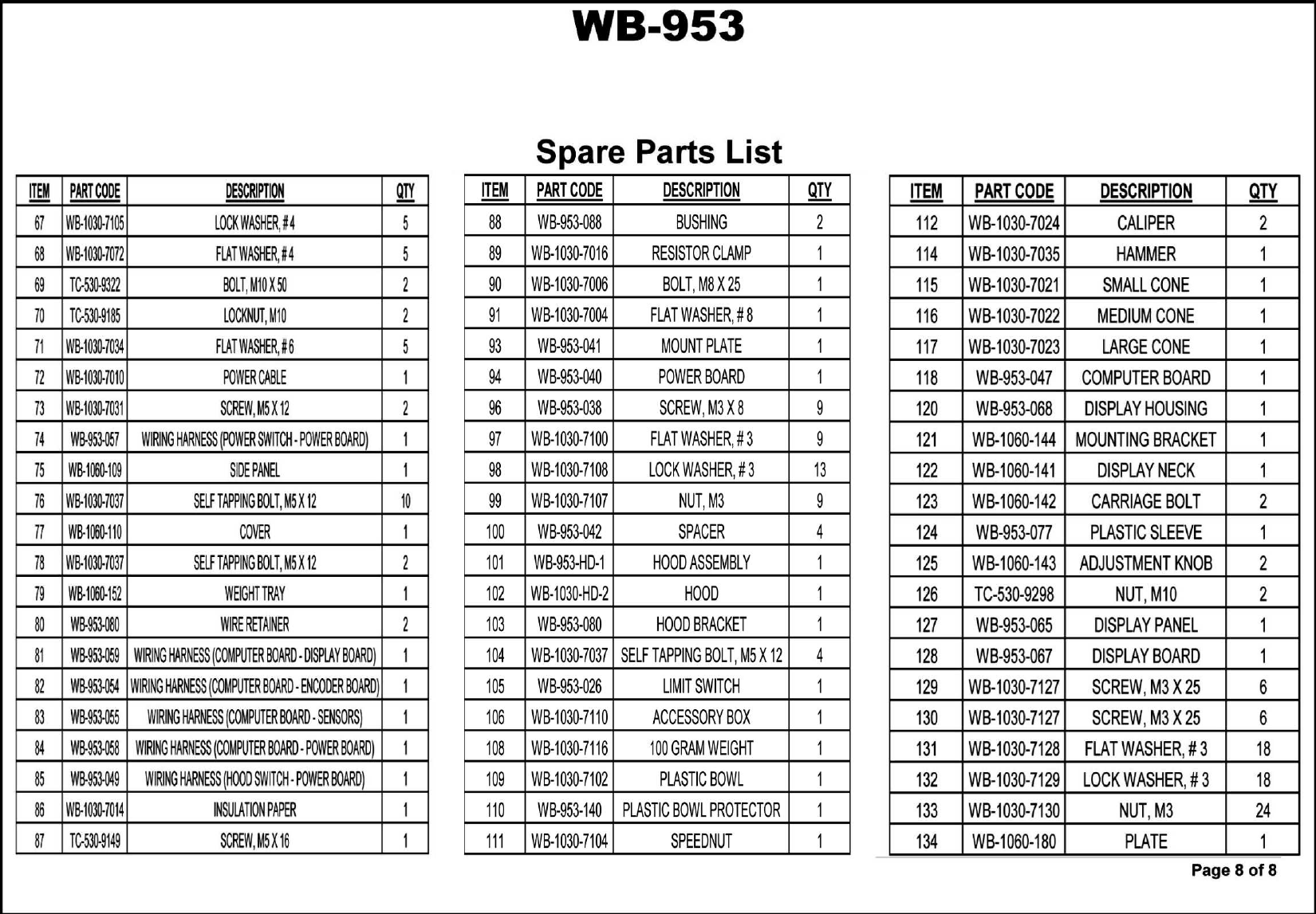 Page 8 of 8 - WB-953-8 WB-953_parts WB-953 Parts