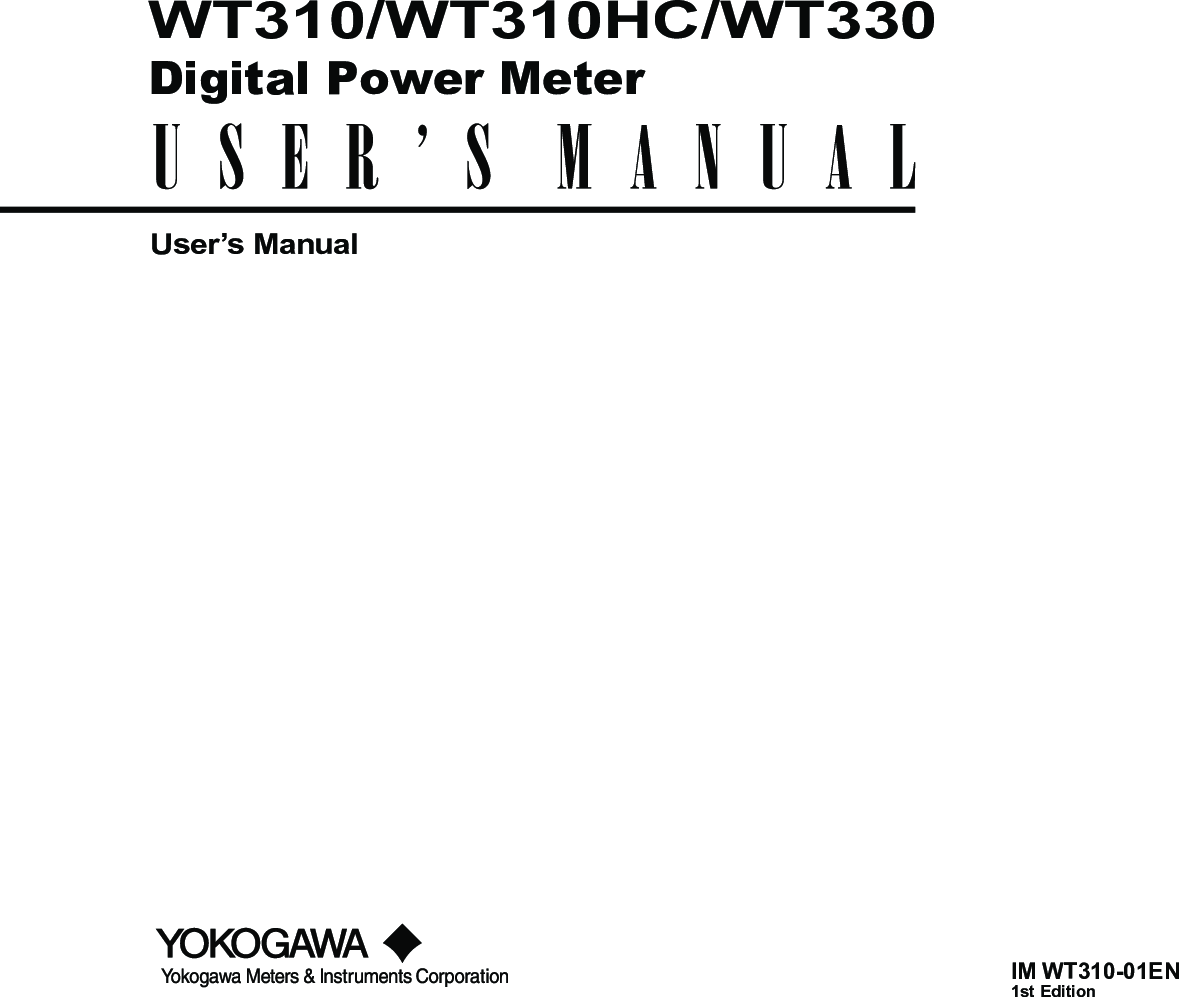 WT310/WT310HC/WT330 Digital Power Meter User's Manual WT300 User