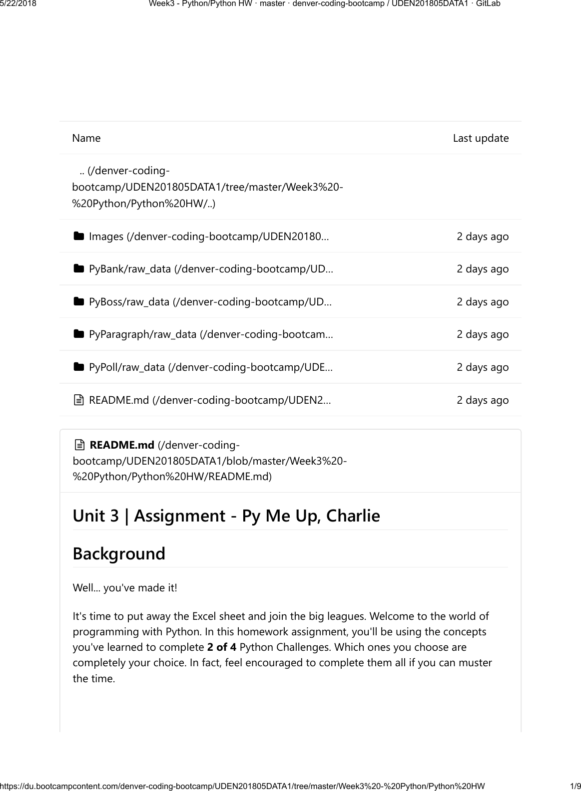 Page 1 of 9 - Week 3 Python HW Instructions