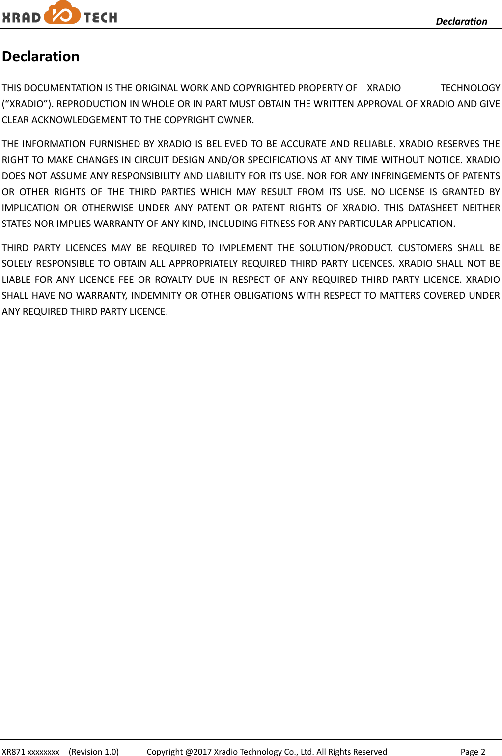 Page 2 of 9 -  XR871 Phoenix MC User Guide-CN