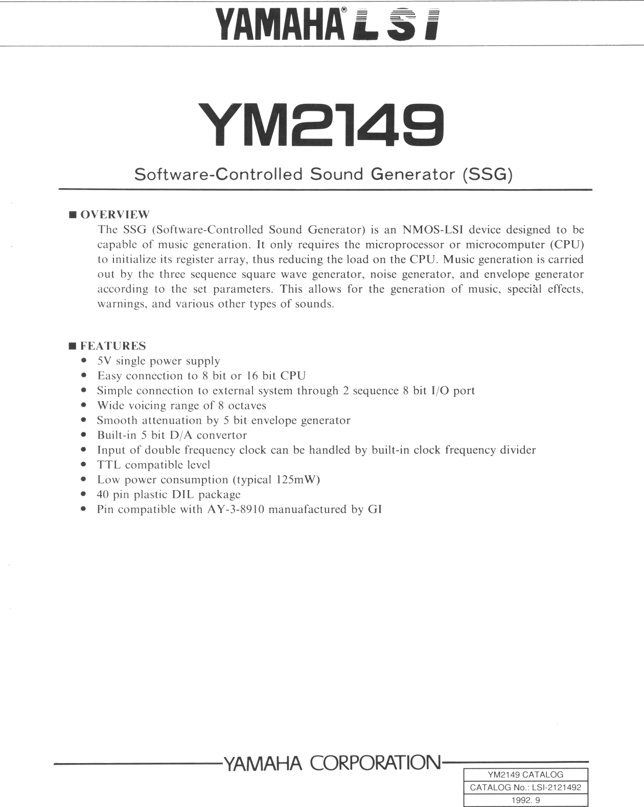 Page 1 of 12 - YM2149 - Manual