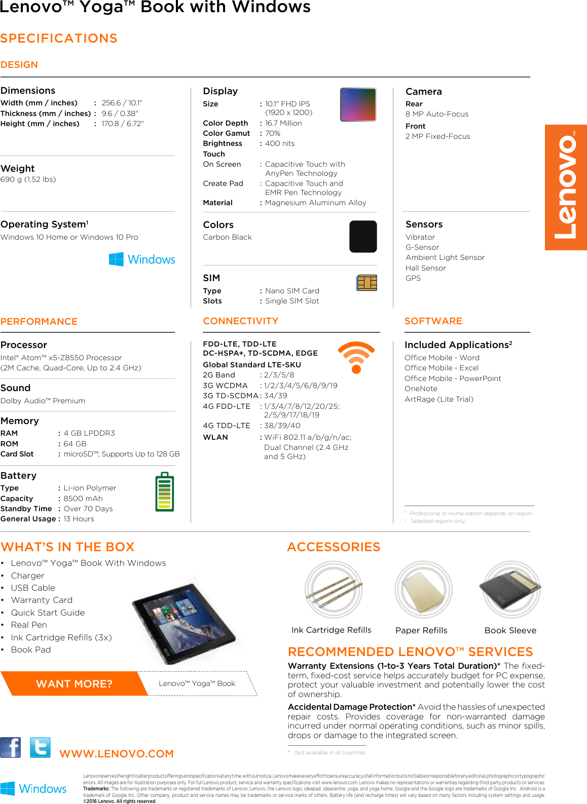 Page 2 of 2 - Lenovo Yoga Book With Windows Datasheet EN