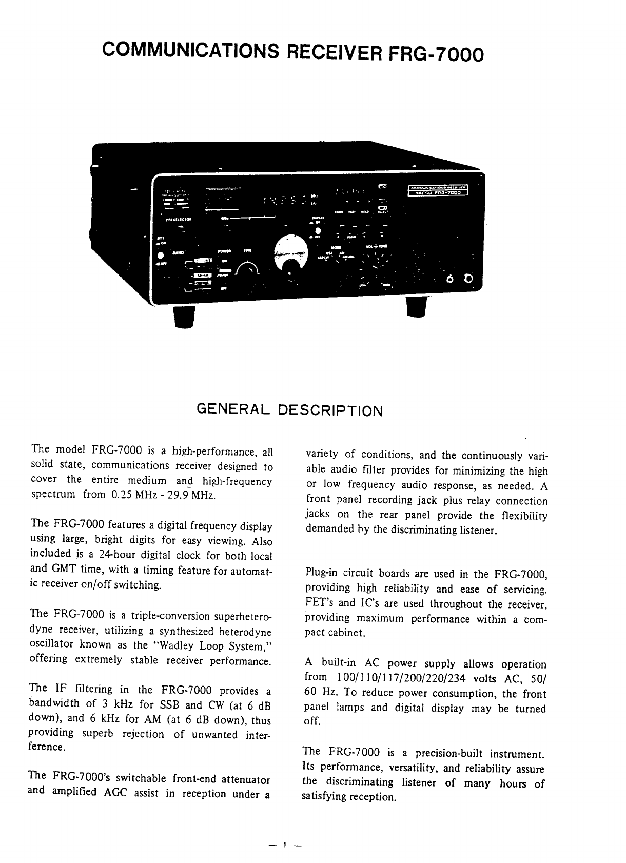 Pdf Yaesu Frg 7000 Hf Ms Reciever Manual