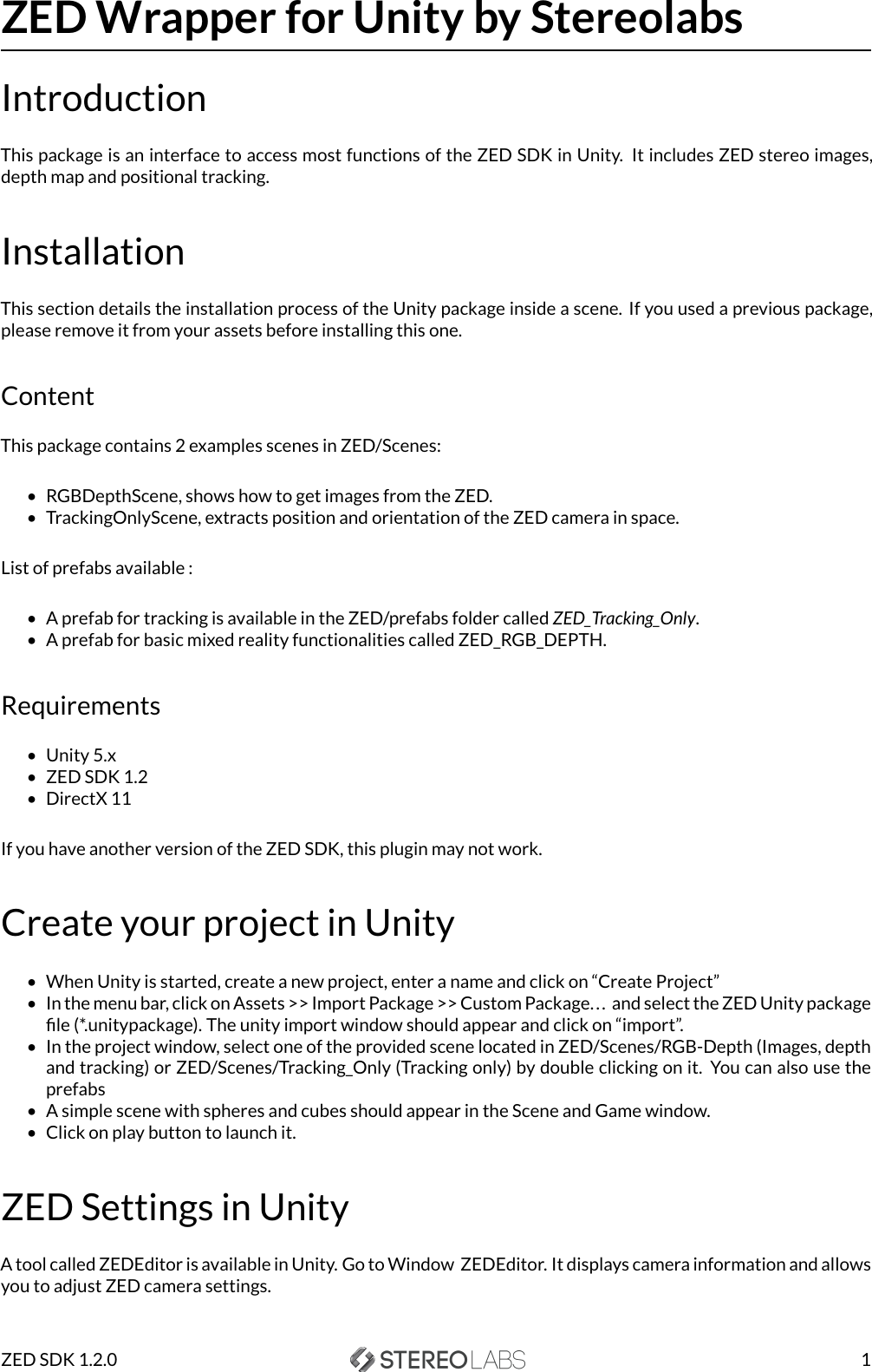 Page 2 of 4 - ZED Unity User Guide