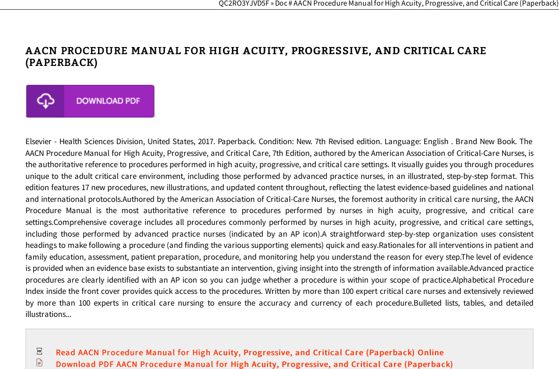 Page 2 of 4 - Find Doc « AACN Procedure Manual For High Acuity, Progressive, And Critical Care (Paperback) ZSEgjuie Z-aacn-procedure-manual-for-high-acuity-progressiv