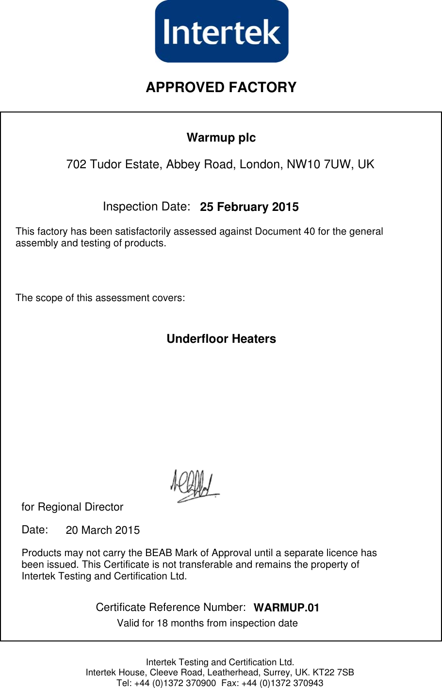 Page 1 of 1 - UK Factory Certificate Signed - Report Accreditation-2015-UK-Factory-Certificate-Signed-Report