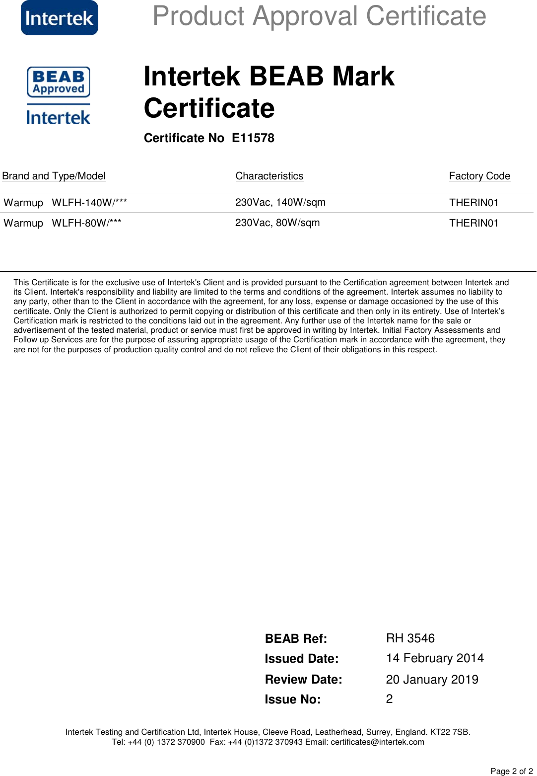 Page 2 of 2 - BEAB Licence  - Signed Accreditation-WLFH-BEAB-Certificate