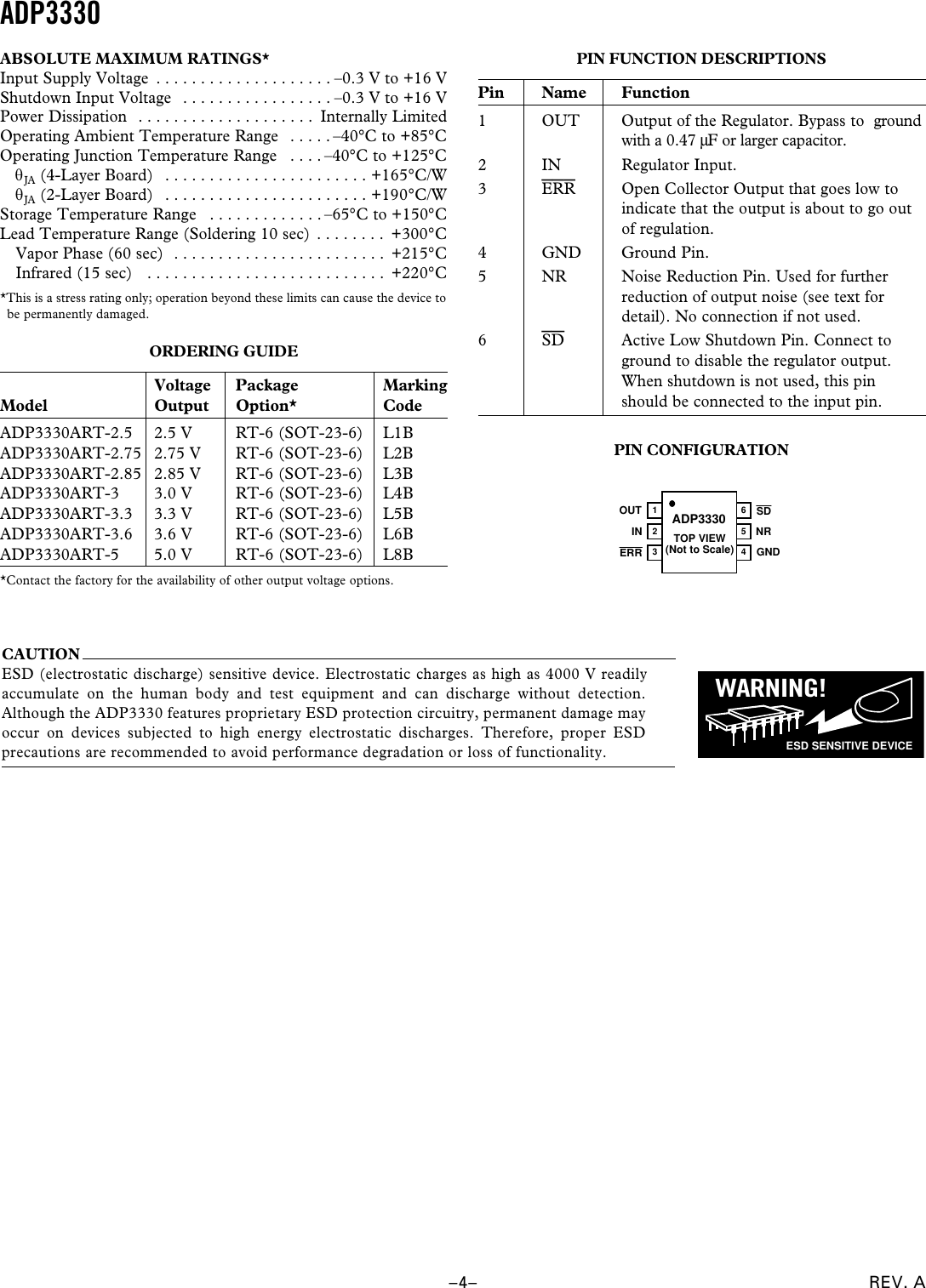 Page 4 of 12 - ADP3330 - Datasheet. Www.s-manuals.com. Analog