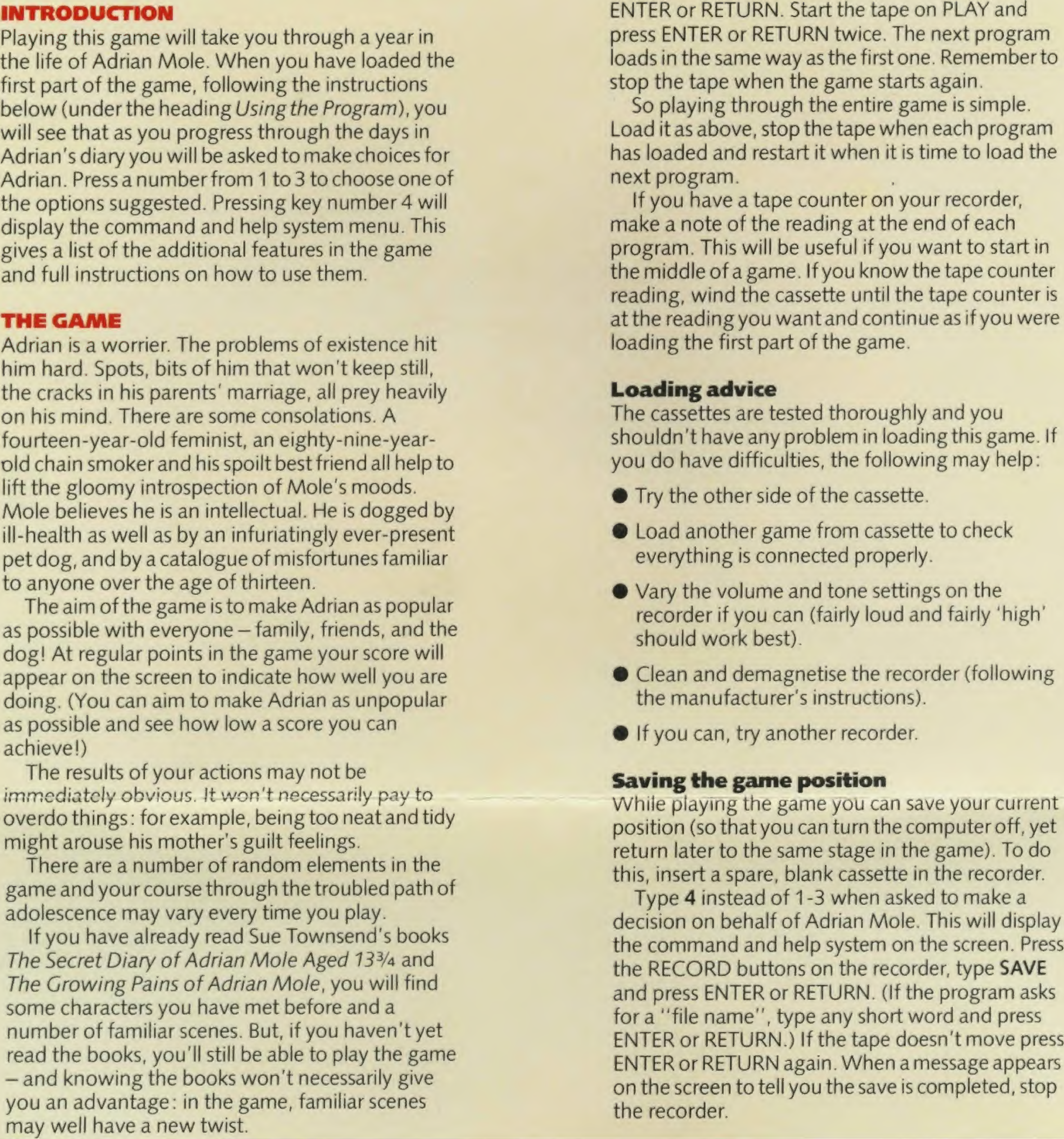 Page 2 of 4 - The Secret Diary Of Adrian Mole Manual (GB) Adrianmolediarykit-manual Text