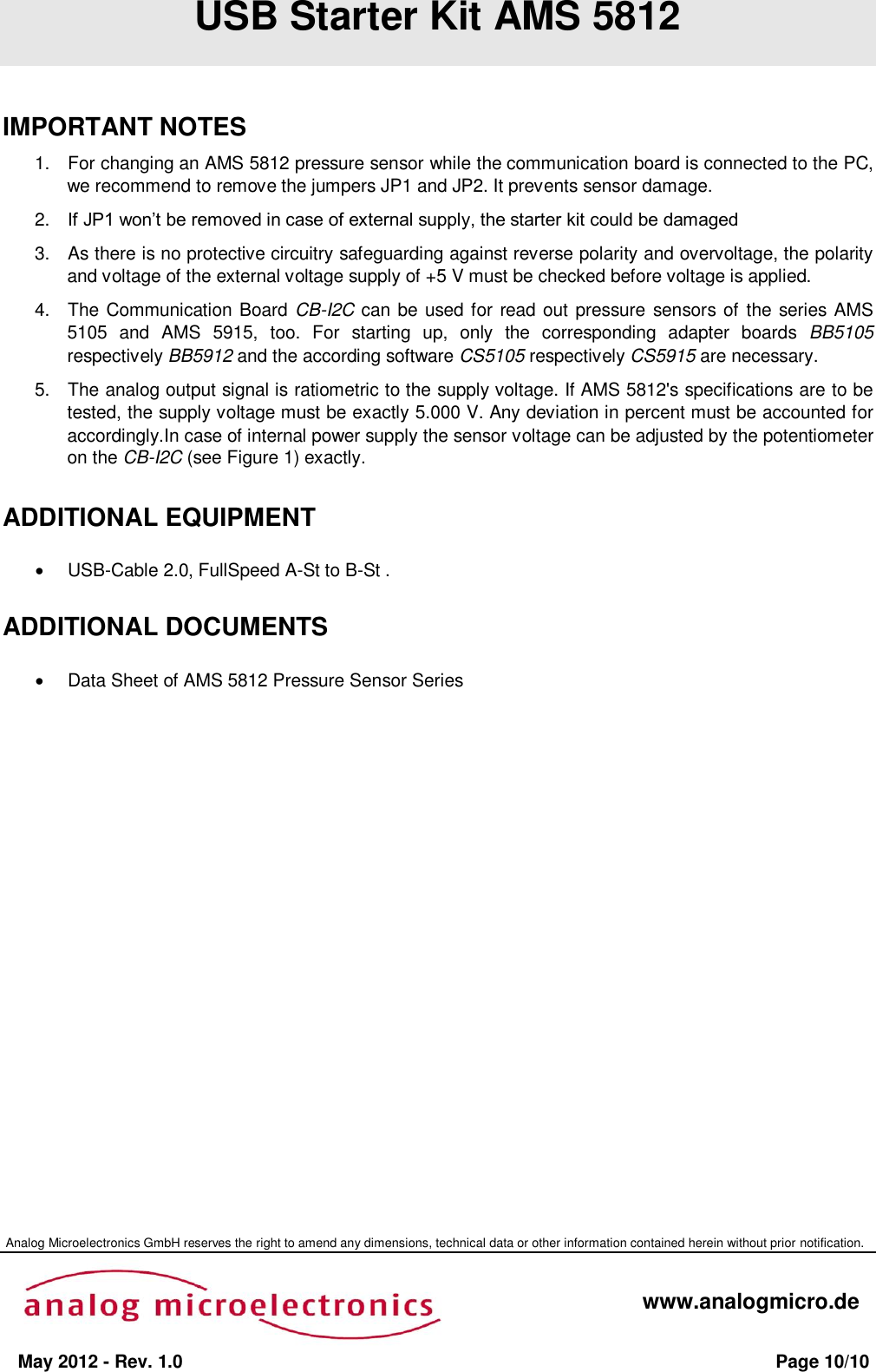 Page 10 of 10 - User Guide USB Starter Kit AMS 5812 Ams5812 Users Starterkit