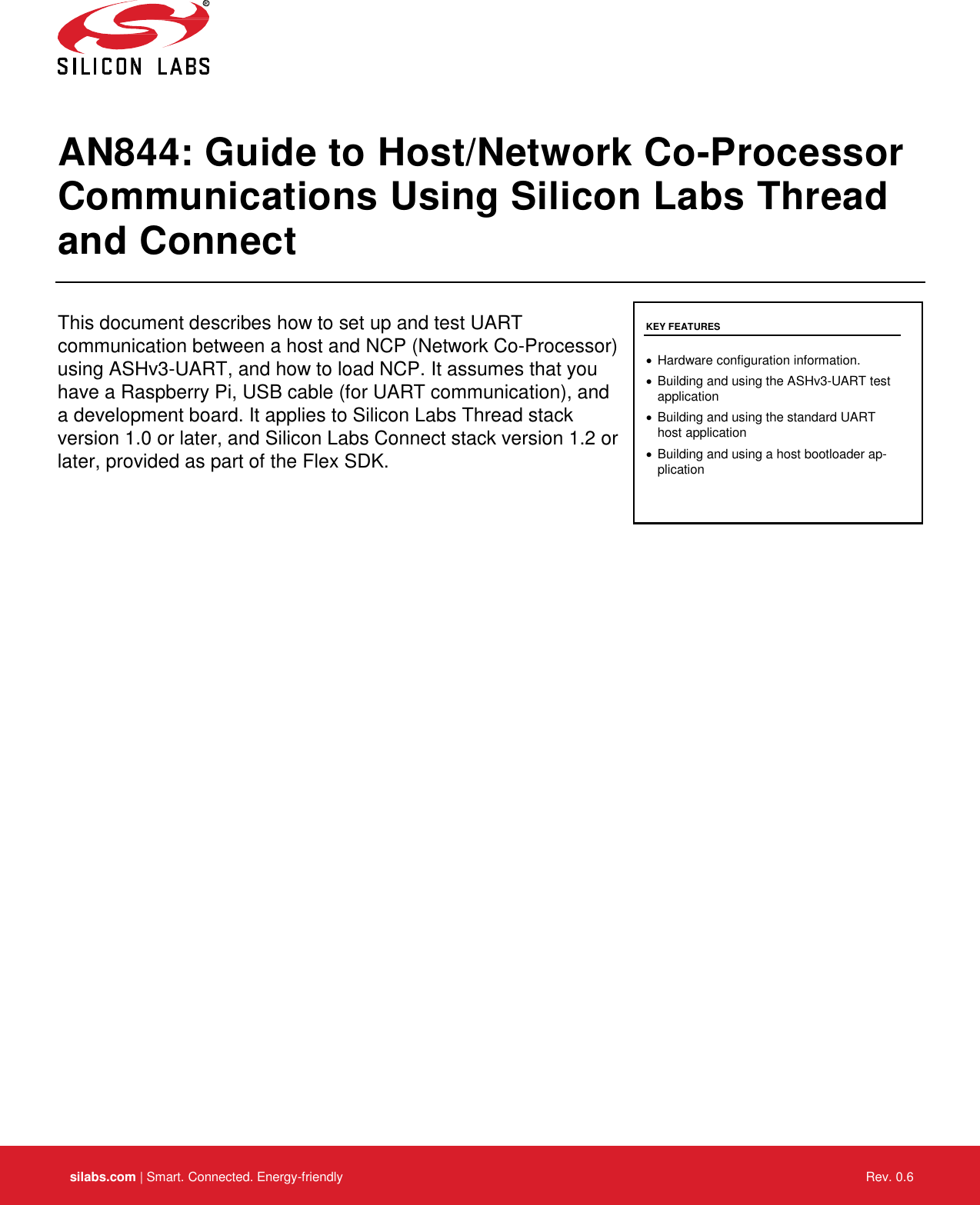 Page 1 of 8 - Guide To Host/Network Co-Processor Communications Using Silicon Labs Thread And Connect -- AN844 An844-ashv3-host-uart-i Interface-guide
