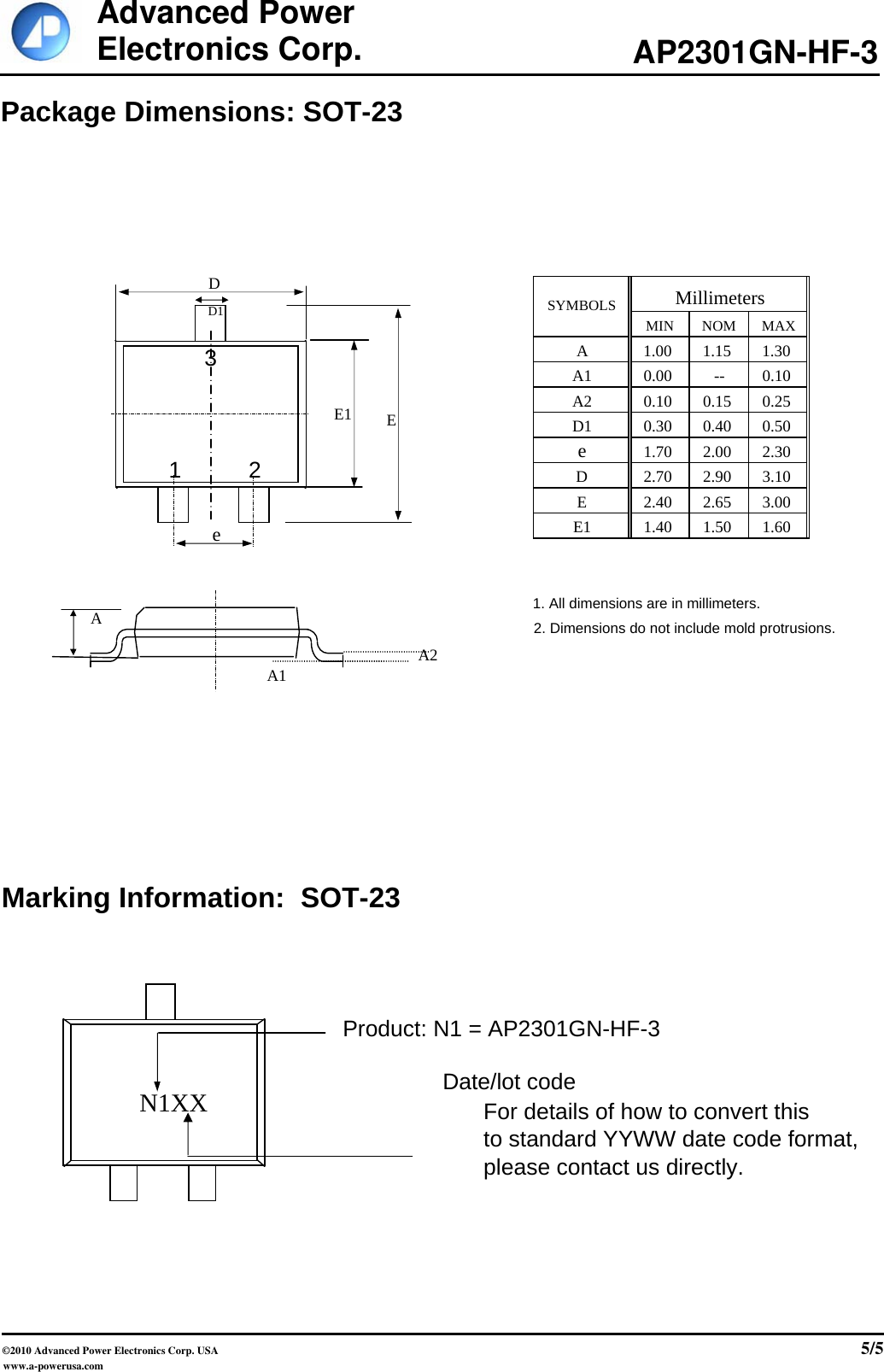 Page 5 of 6 - AP2301GN-HF-3 - Datasheet. Www.s-manuals.com. Apec